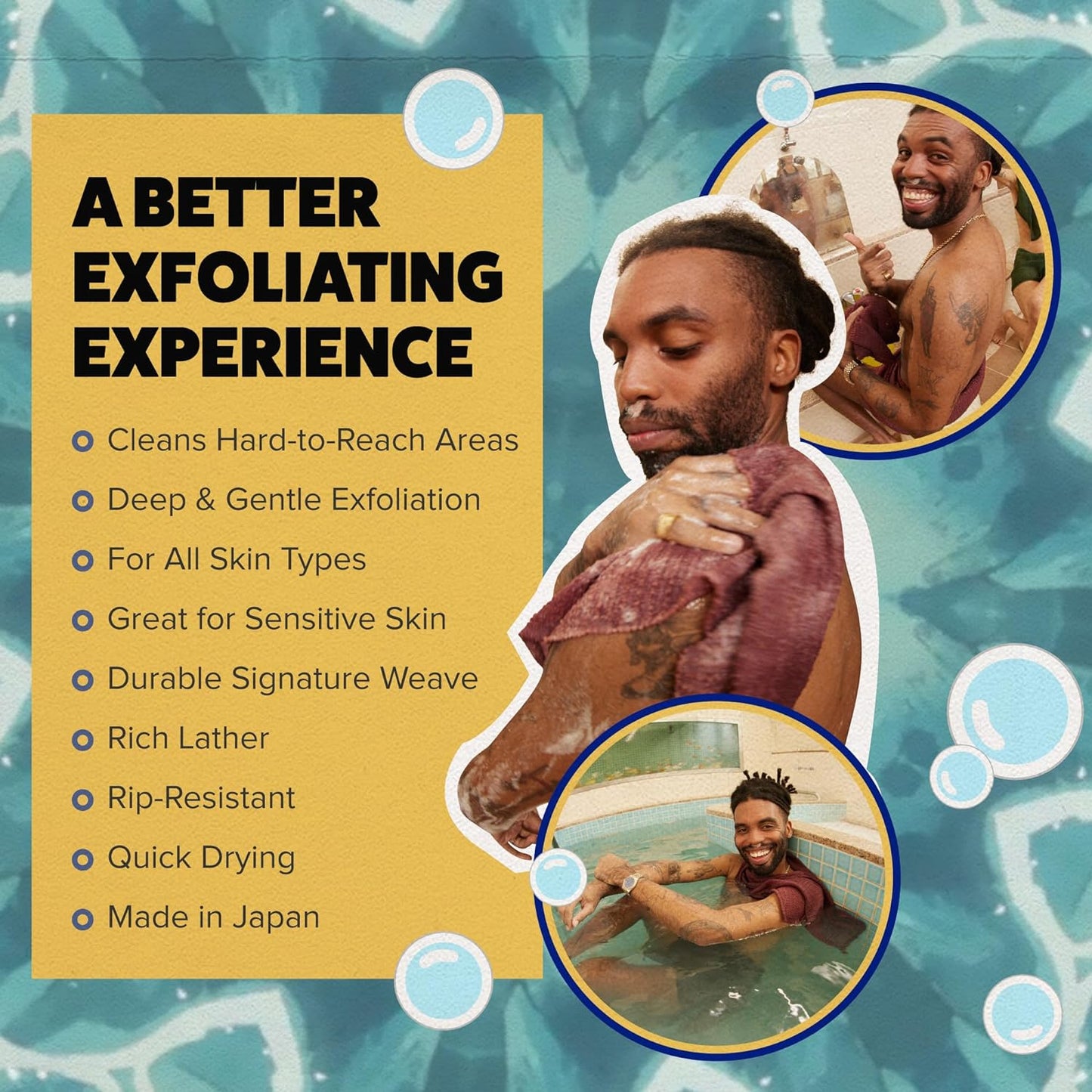 GOSHI Exfoliating Shower Towel - Rip-Resistant Exfoliating Washcloth for All Skin Types - Brick Red - Made in Japan