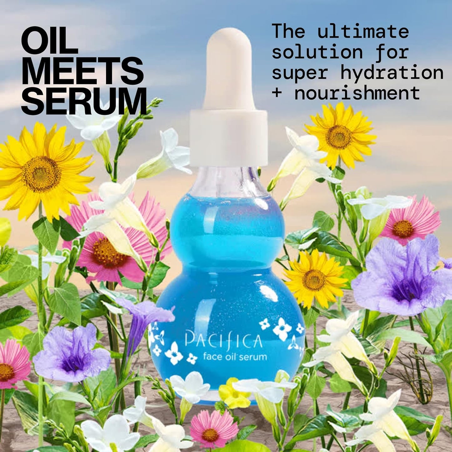 Pacifica Face Oil Serum - Flower Fix Bi-Phase Hydrating Skin Barrier - w/Hyaluronic Acid & Natural Botanical Ingredients - for Dry Sensitive Skin Vegan & Cruelty-Free Dermatologist Approved