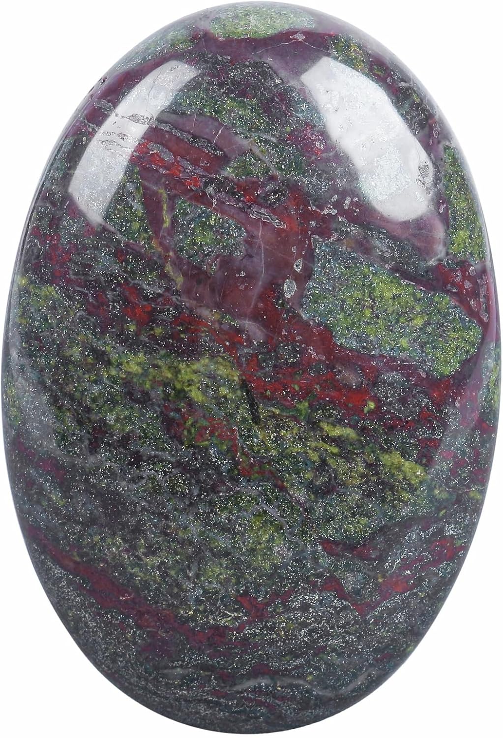 Natural Dragon Bloodstone Oval Polished Worry Stones, Healing Crystal Indoor Fountain Stones Massage Energy Anxiety Relief Items