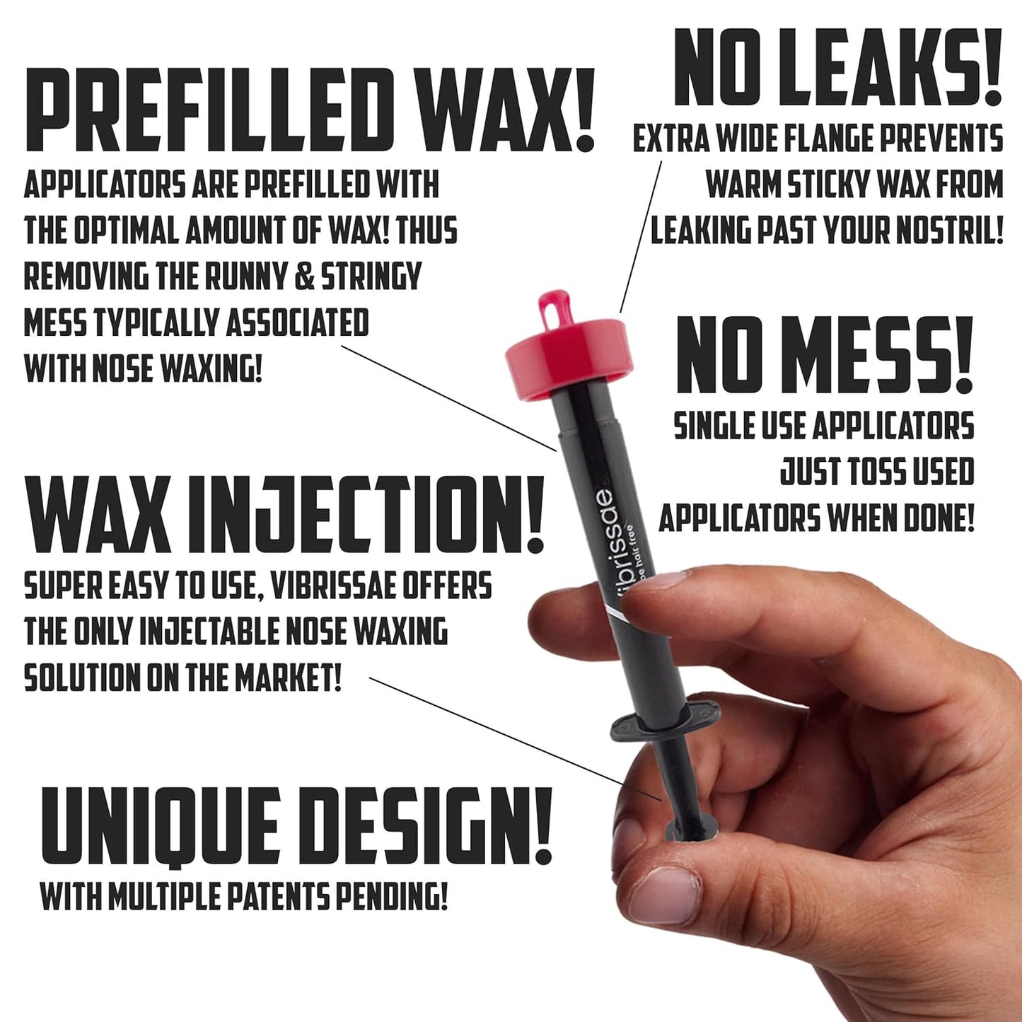 Easy Inject Nose Waxing | Just Inject - Let Set - Pull | Fast & Effective Hair Removal | No-Mess | No-Leaks | Prefilled Wax Applicators | Multiple Patents Pending