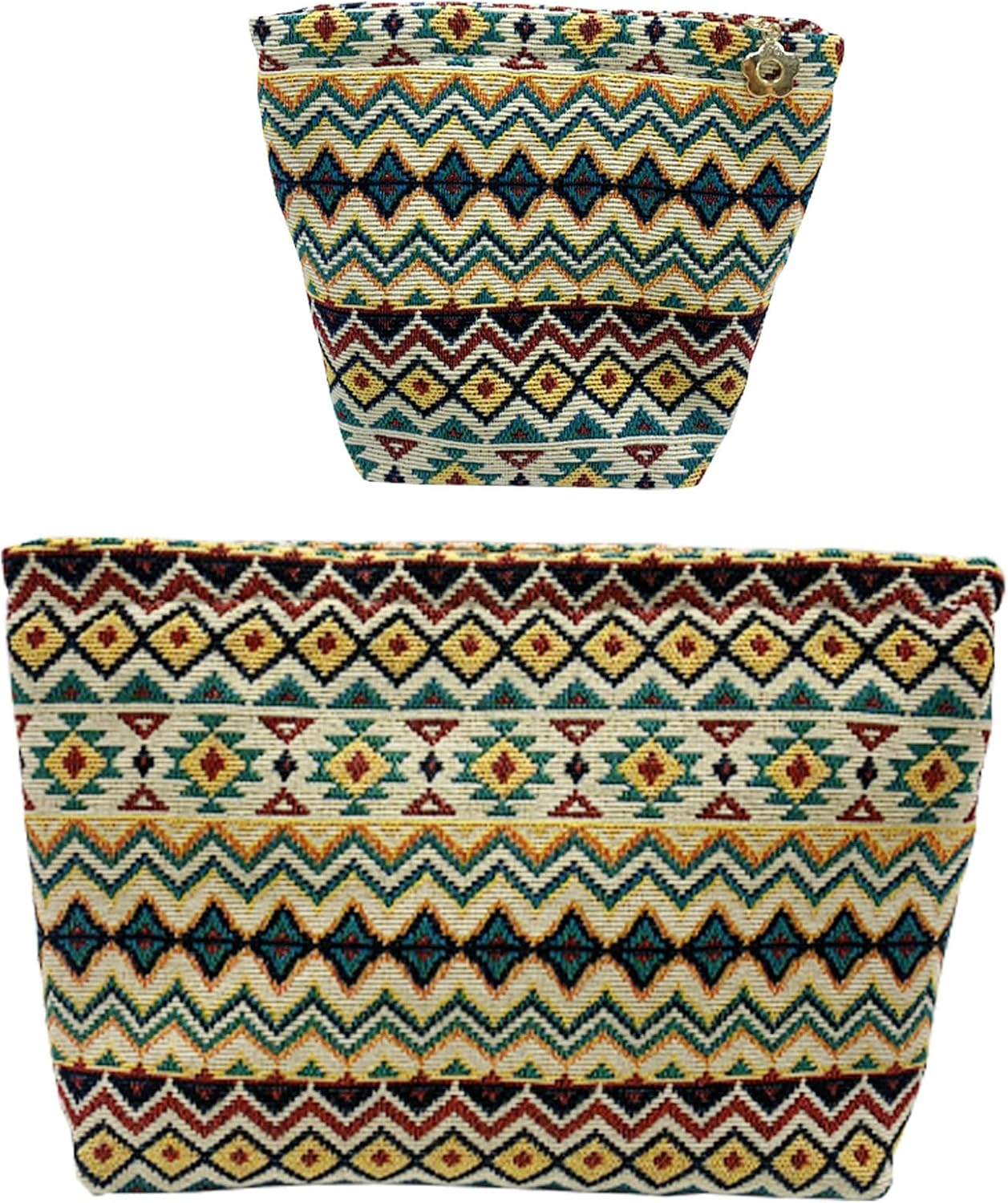 2 Pcs Makeup Bags, Large Cosmetic Bag Travel Toiletry Bag Organizer for Women, Embroidery Craft, Stripe Makeup Bag Small Cosmetic Pouch Purse with Zipper Gifts for Girls Teen