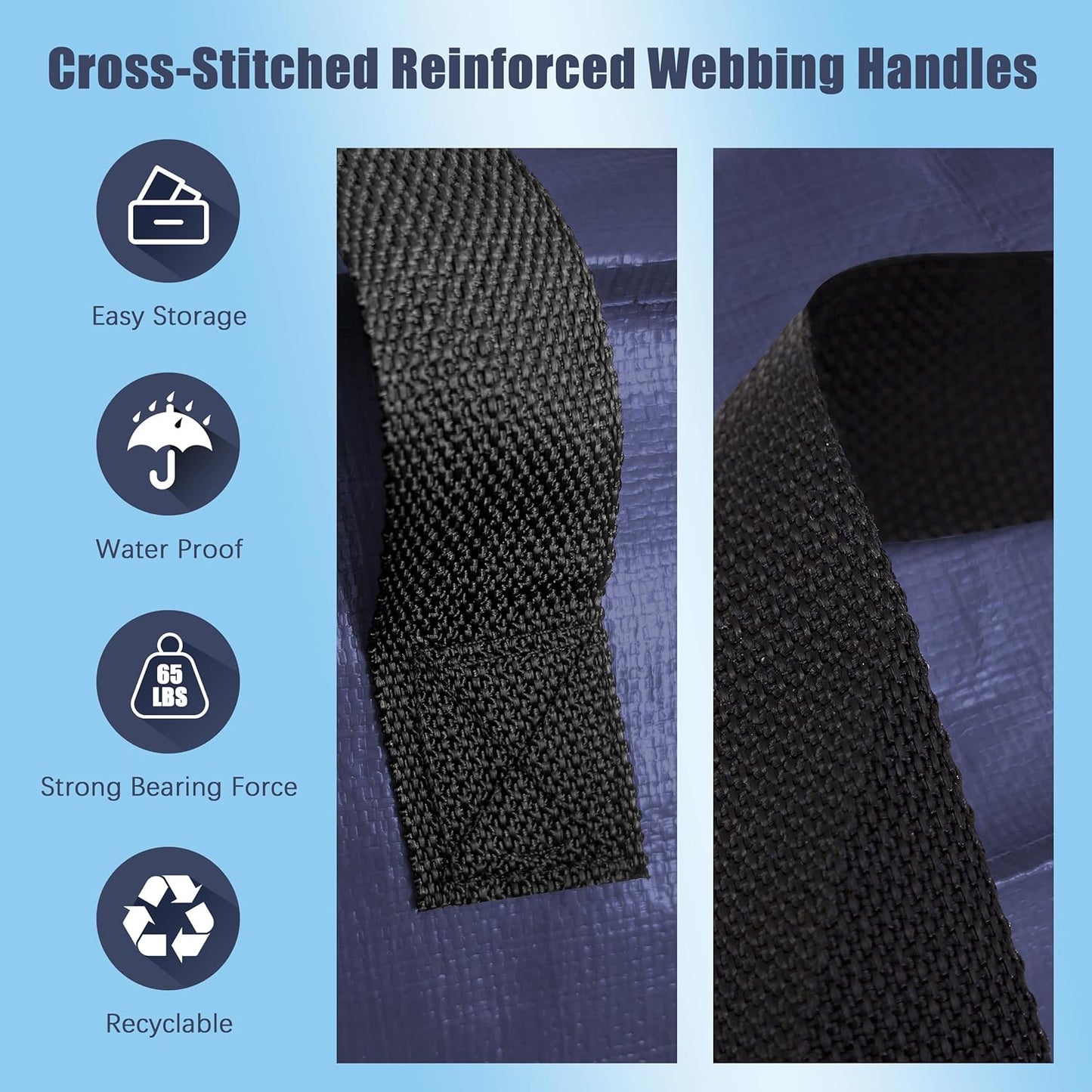 8 Pack Large Strong Moving Bags with Zippers & Carrying Handles - Water-Resistant - Heavy Duty Storage Tote for Space Saving, Fold Flat, Alternative to Moving Box (Blue)