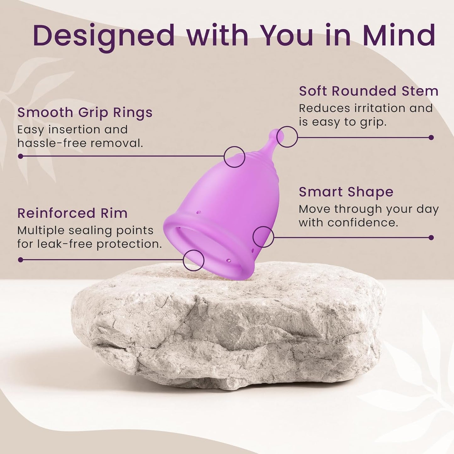 EcoBlossom Reusable Menstrual Cup and Case - The Most Reliable Medical Grade Silicone Period Cups - Comfortably use for 12 Hours (Small (Pack of 2), Round Stem & Case)