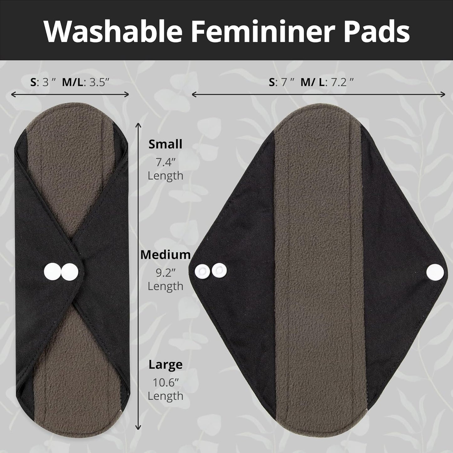 7pcs Set 1 pc Mini Wet Bag +6pcs Absorbent Reusable Sanitary Pads/Washable Cloth Menstrual Pads(Black,L)