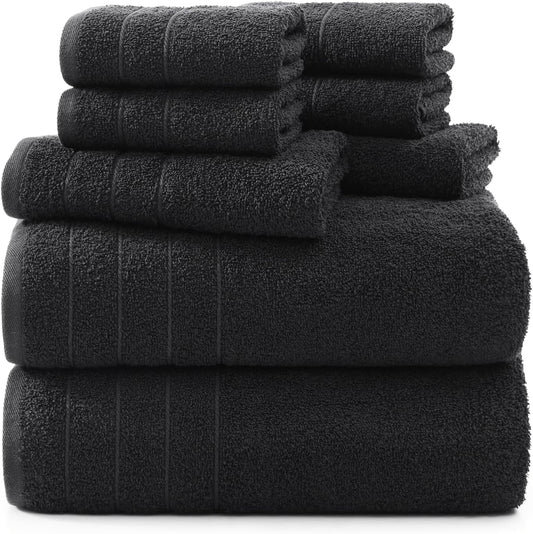 Casa Platino 100% Mercerized Cotton Luxury Bathroom Towels Set - 8 Piece - Ring Spun Technology - 2 Bath, 4 Washcloths, 2 Hand Towels - Remains Soft & Absorbent Even After Multiple Washes - Black