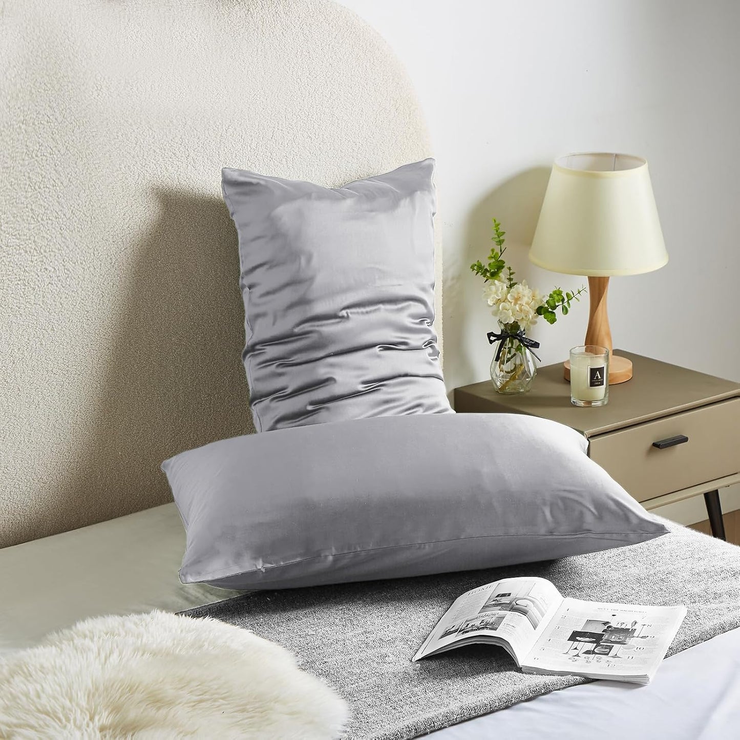 Silk Pillowcase for Hair and Skin - Mulberry Silk, Soft Breathable Smooth Both Sided With Zipper - Beauty Sleep Pillow Case for Gift (Queen, Silver Gray)