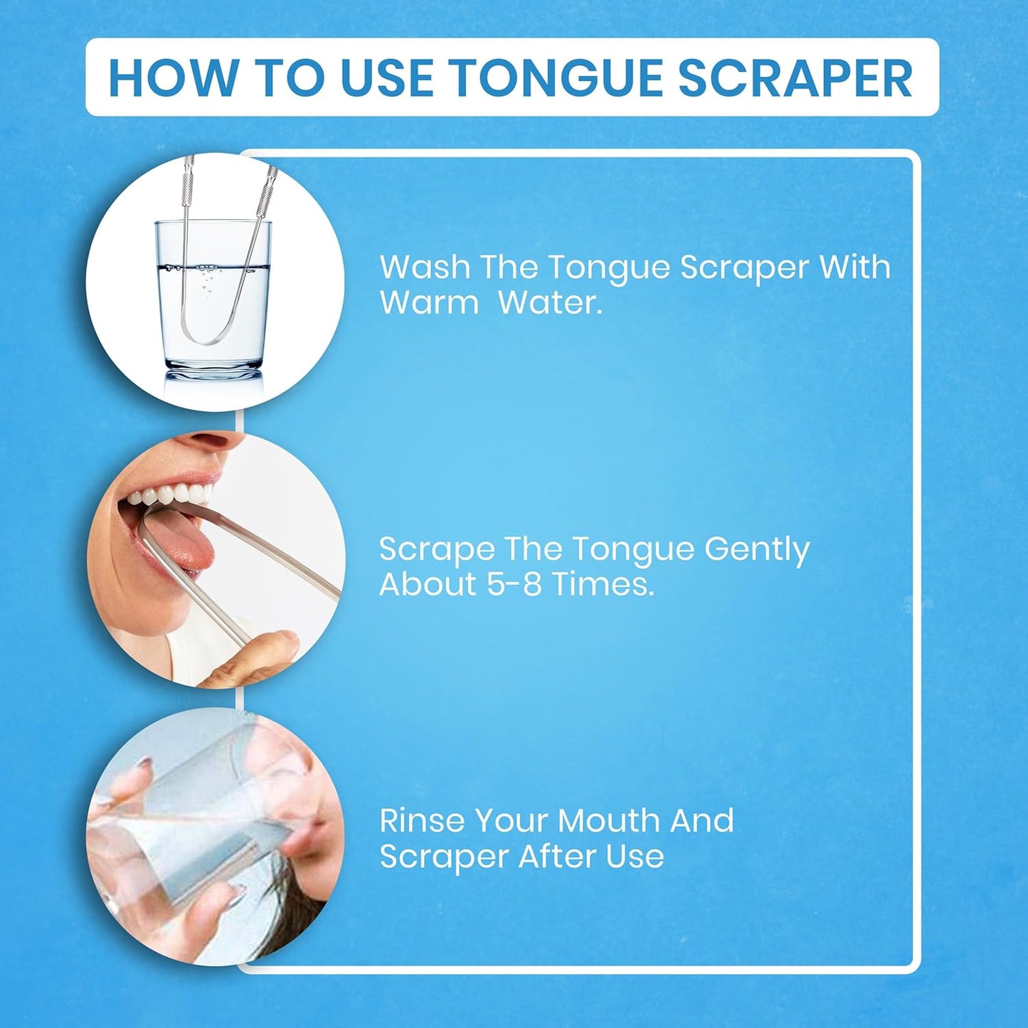 Tongue Scraper for Adults by HOKIN (1Pc Oral Care Pack) Stainless Steel Tongue Cleaners Reduce Bad Breath 100% Metal Tough Scrapers Men and Women Hygiene