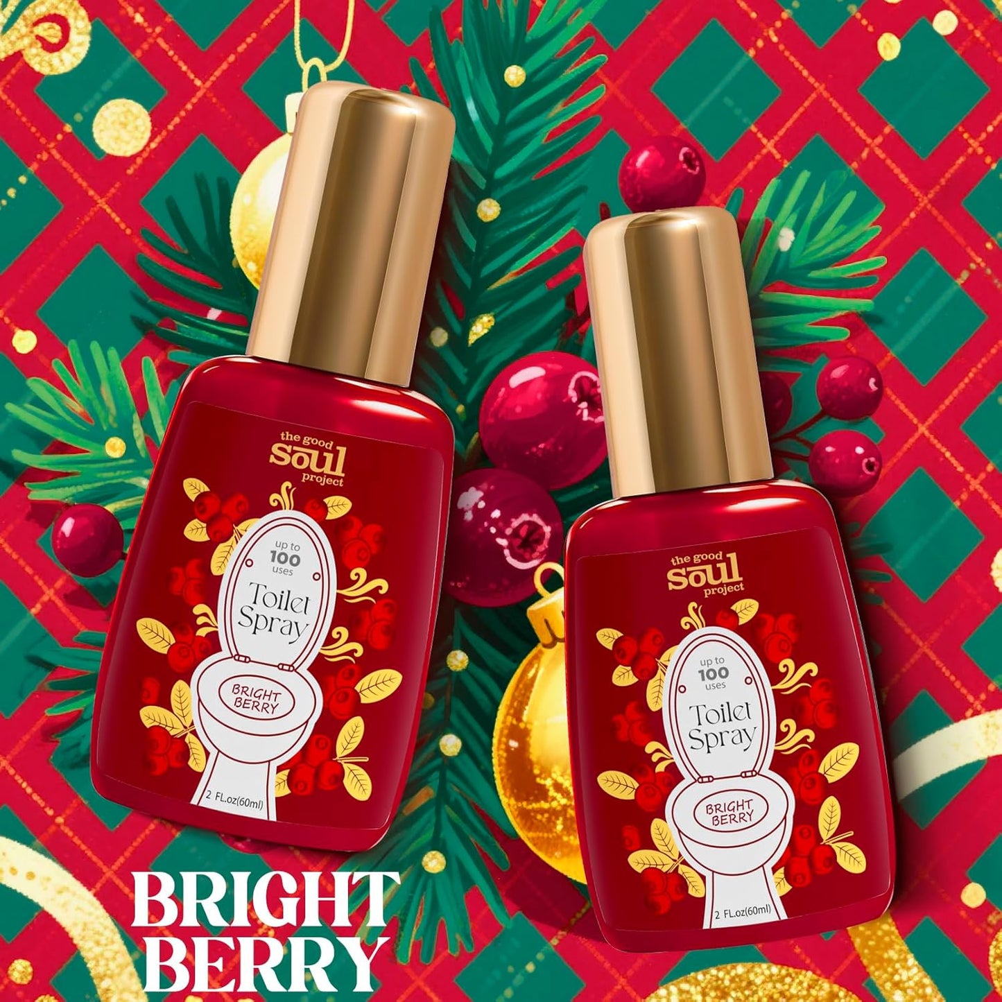 Holiday Toilet Spray, Bright Berry, 4 Fl.Oz, Up to 200 Uses, Travel Essentials, Bathroom Odor Deodorizer, Air Freshener Spray