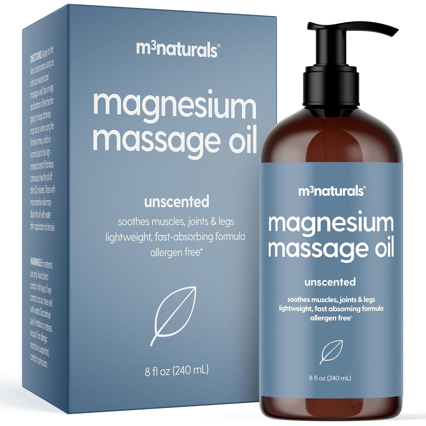 Magnesium Massage Oil for Sore Muscles, Feet, Joints and Leg Cramps, Helps with Sleeping and Post-Workout Recovery, for Sensitive Skin, 8 fl oz by M3 Naturals