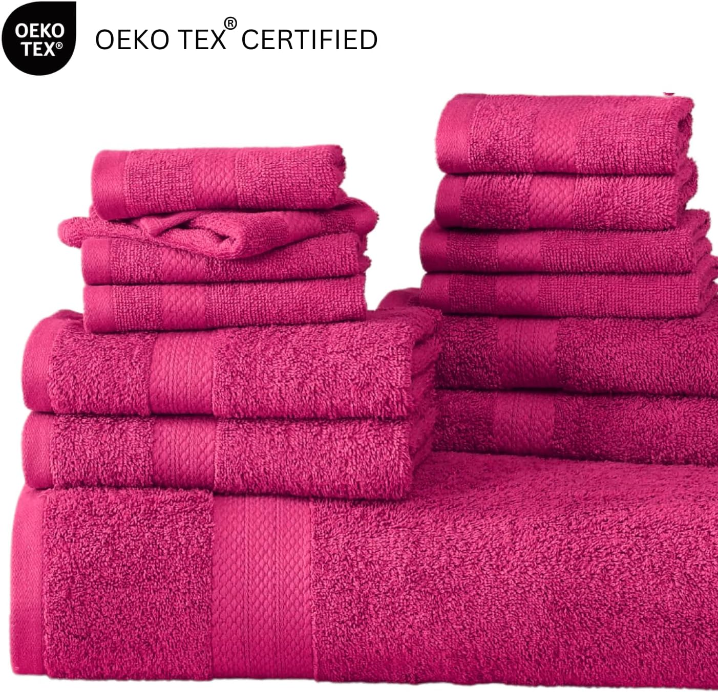 LANE LINEN 100% Cotton Bathroom Towel Set - 24 Pcs - Ring Spun, Super Soft & Highly Absorbent - 2 Bath Sheets, 4 Fingertip, 4 Bath, 6 Hand Towels, 8 Washcloths - Wide Variety of Colours - Fuchsia