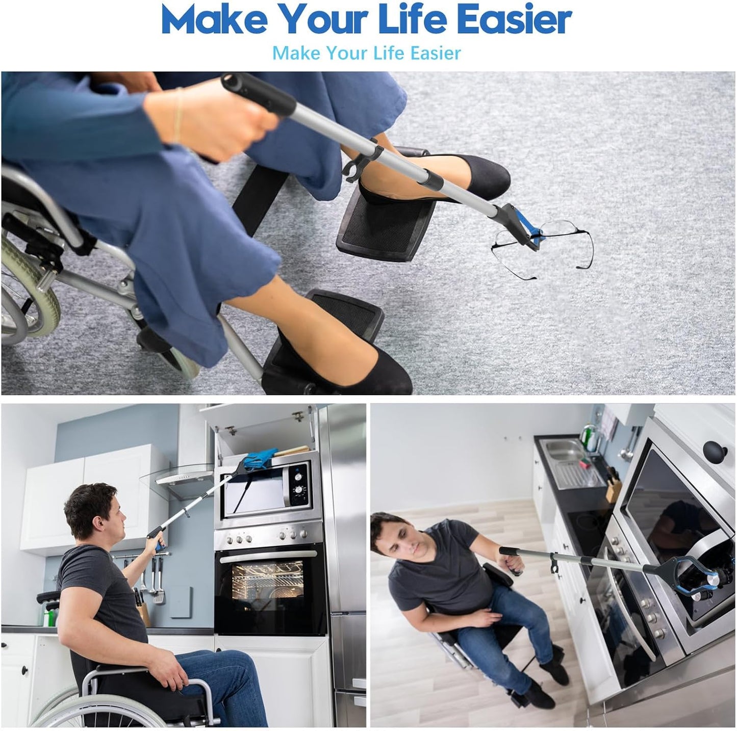 32 Inch Grabber Reacher Tool, Grabbers for Seniors Heavy Duty, Trash Picker Upper Grabber, Collapsible and Easy to Store, Wide Jaw, Grips Items Easily and Securely