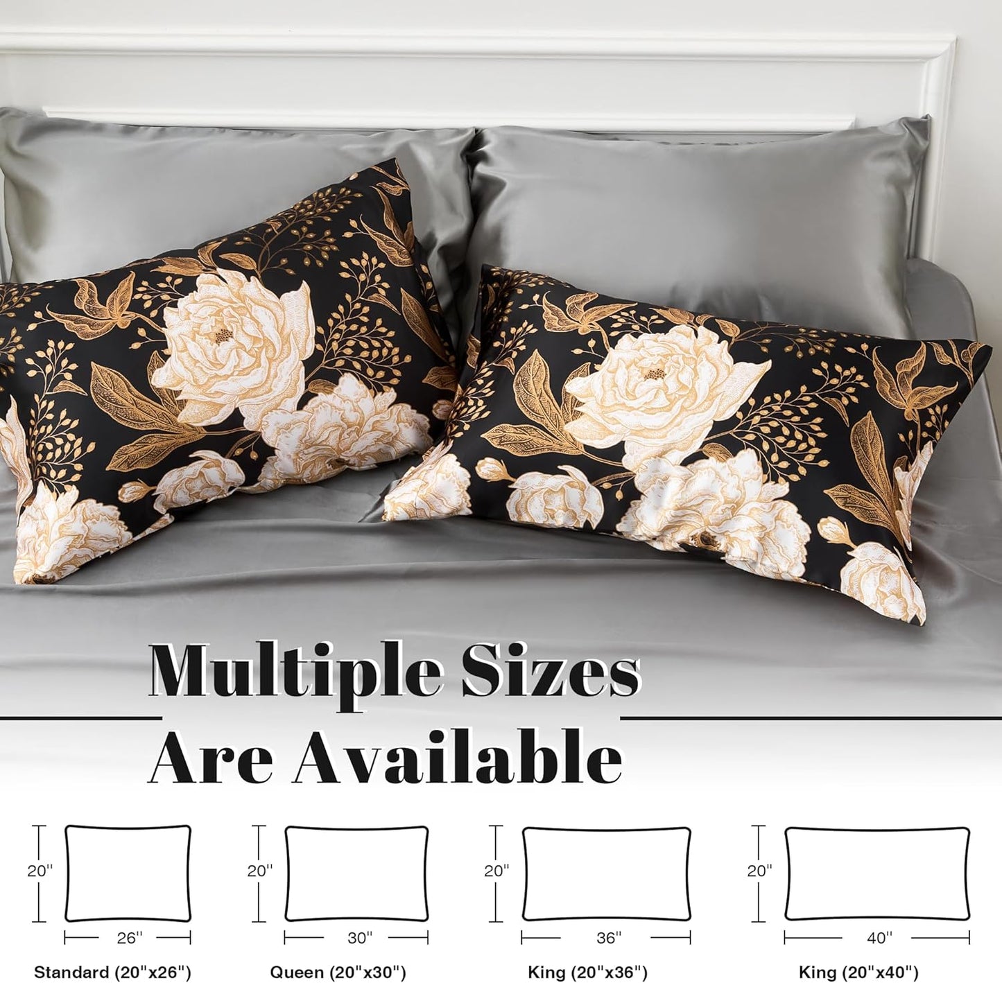 EXQ Home Satin Pillowcase for Hair and Skin Queen - Printed Vintage Flowers Silk Pillowcase 2 Pack 20x30 inches - Satin Pillow Cases Set of 2 with Envelope Closure, Gifts for Women Men