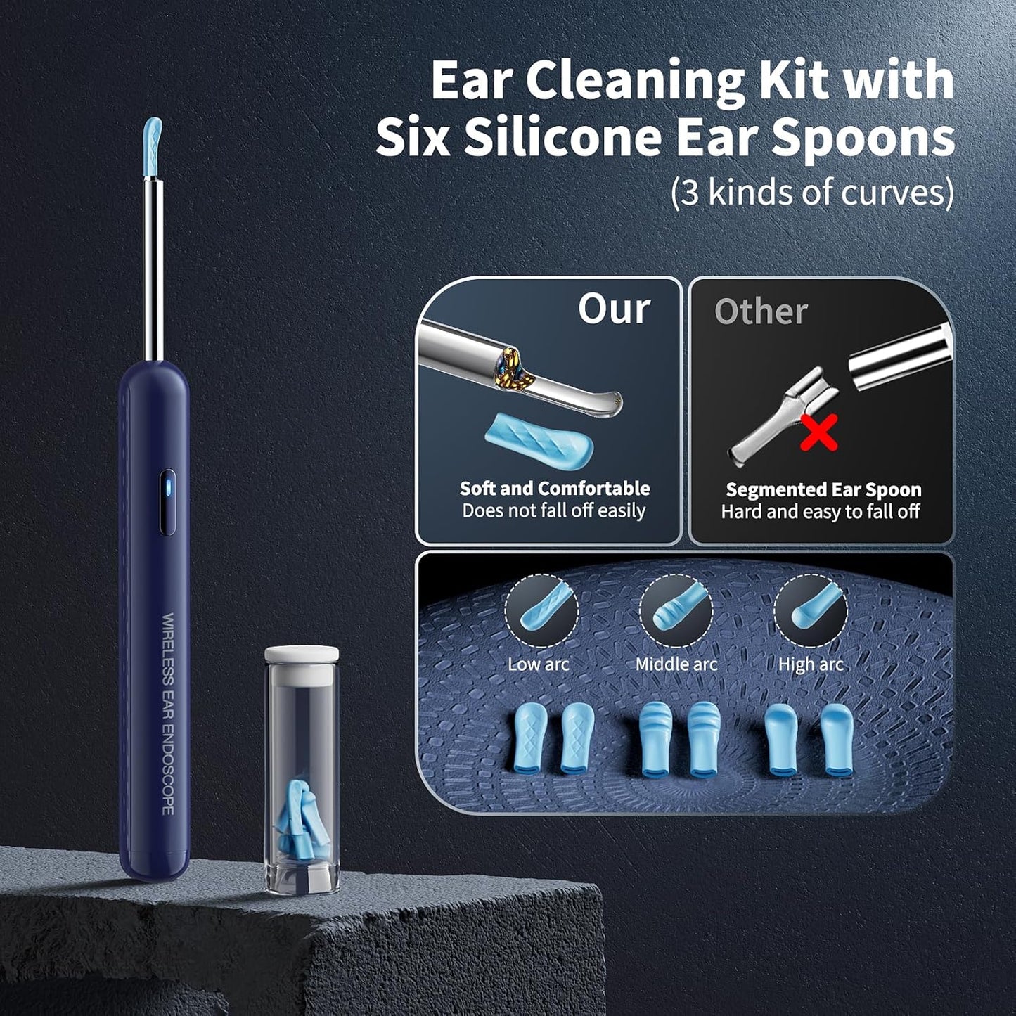 Ear Wax Removal, Ear Cleaner with Camera and Light, Ear Wax Removal Kit with 8 Pcs Set, Ear Wax Removal Tool Camera with 1080P, Ear Cleaning Kit with 6 Spoons, Ear Camera for iOS & Android (Blue)