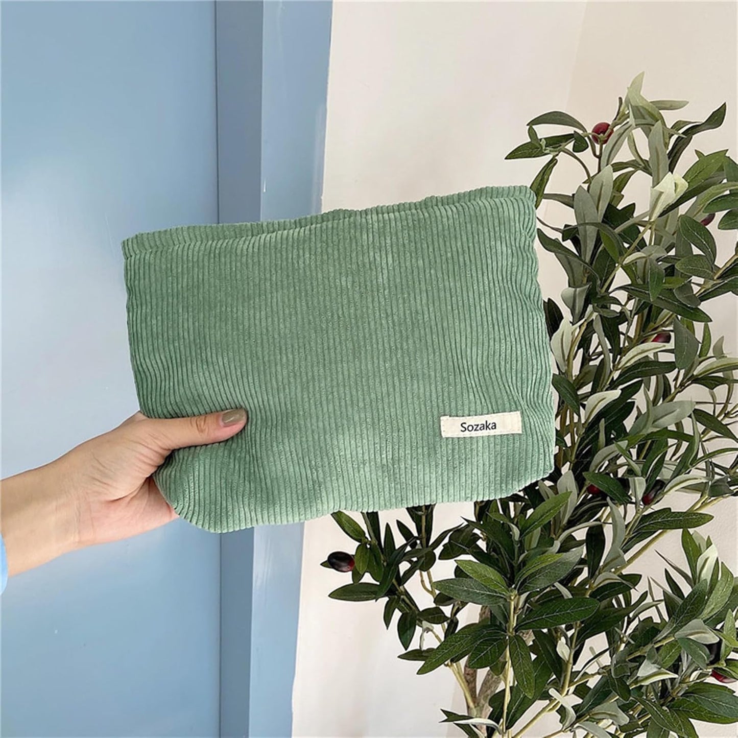 Cosmetic Bags for Women - Corduroy Cosmetic Bag Aesthetic Women Handbags Purses Smile Dots Makeup Organizer Storage Makeup Bag Girls Case Bags (Pure Green)
