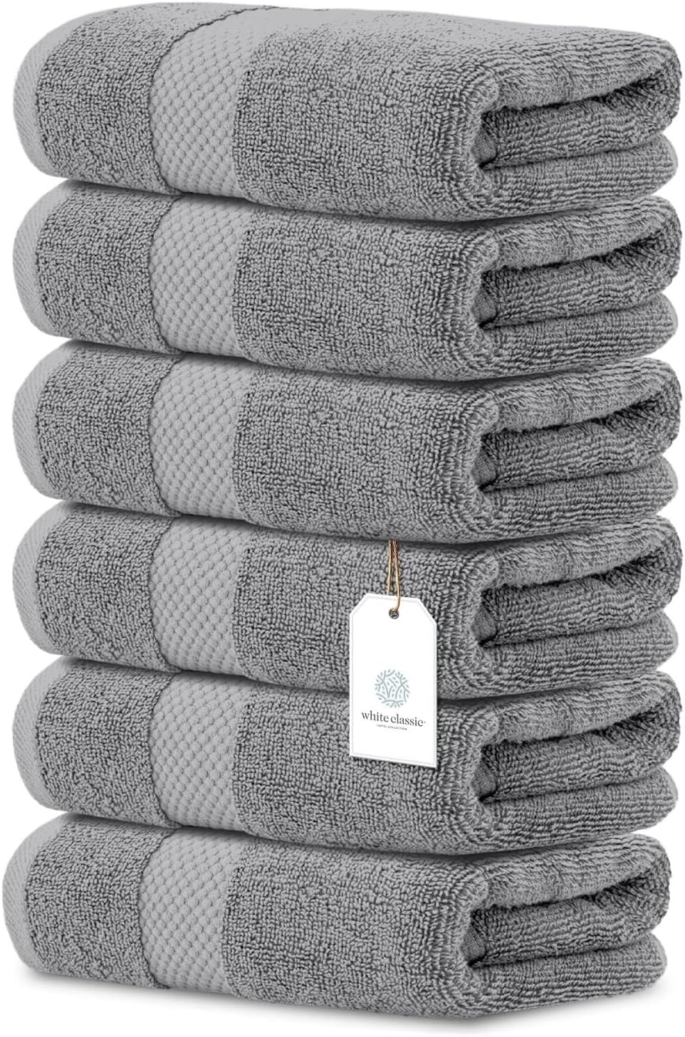 White Classic Luxury Light Gray Hand Towels - Soft 100% Turkish Cotton | Highly Absorbent Hotel spa Bathroom Towel Collection | 16x30 Inch | Set of 6