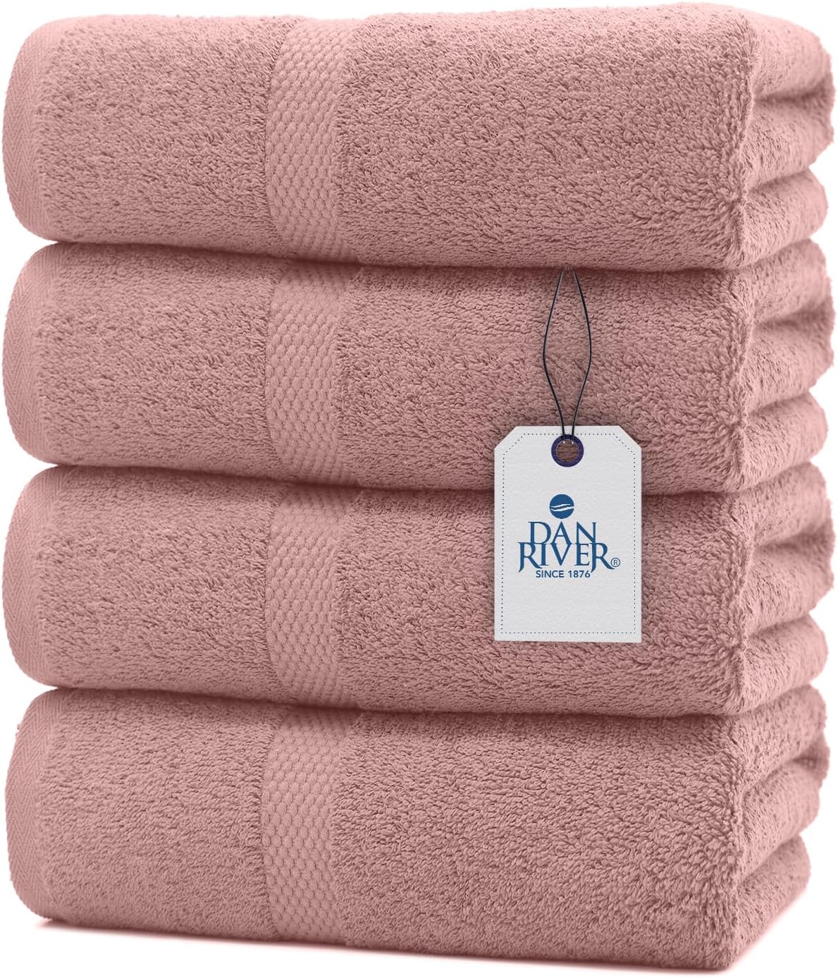 DAN RIVER Bath Towels Set of 4, 27 x 54 Inches, 100% Cotton, Larger & Lighter Weight, Quicker to Dry, Super Soft and Absorbent, Ideal Cotton Towels for Daily Use, Dusty Rose