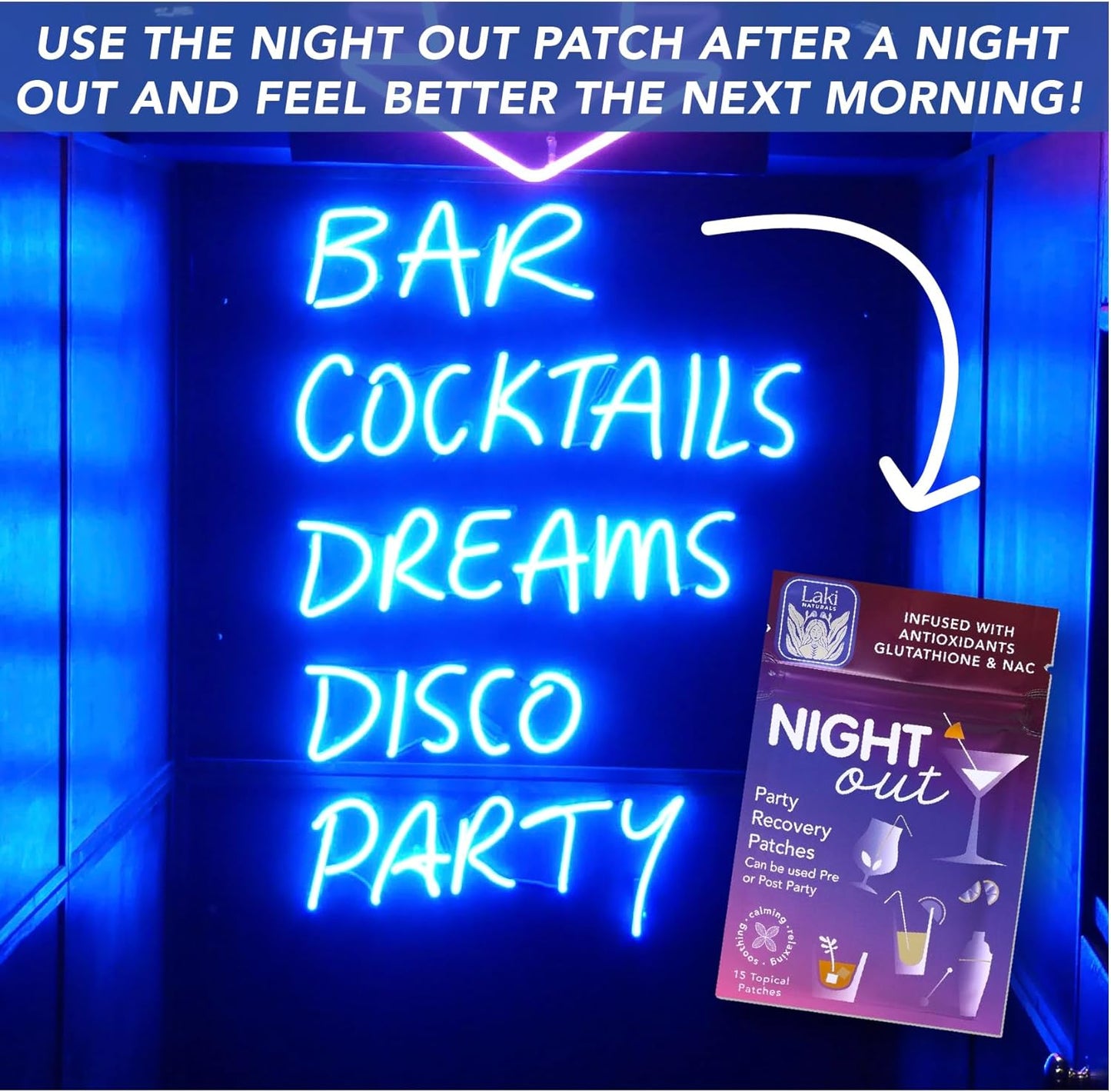 Laki Naturals Night-Out Patch (Pack of 15) | Reclaim Your Vitality and Equilibrium After Parties, Bars and Fun