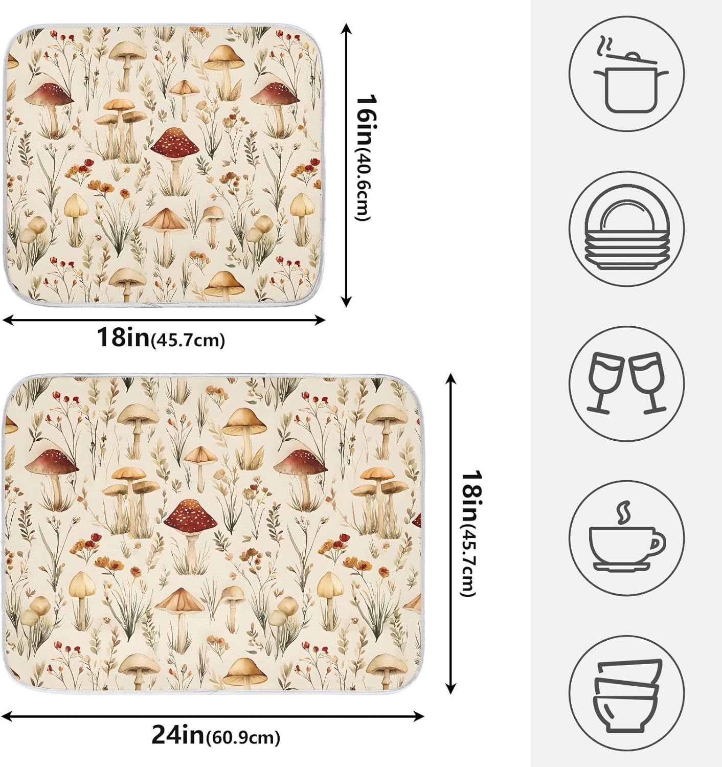 Mushroom Fall Forest Dish Drying Mats for Kitchen Counter Absorbent Microfiber Dish Drying Matt 16 x 18 Inch Draining Reusable Rack Pad