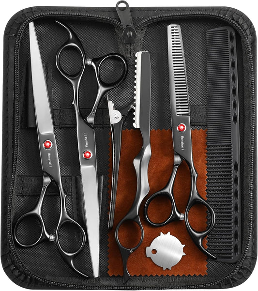 Professional Hair Cutting Scissors Multifunctional 7.8 inch Straight / 7.0 inch Thinnin Shears Tools for Mother Father Friends' Christmas Gift, Black