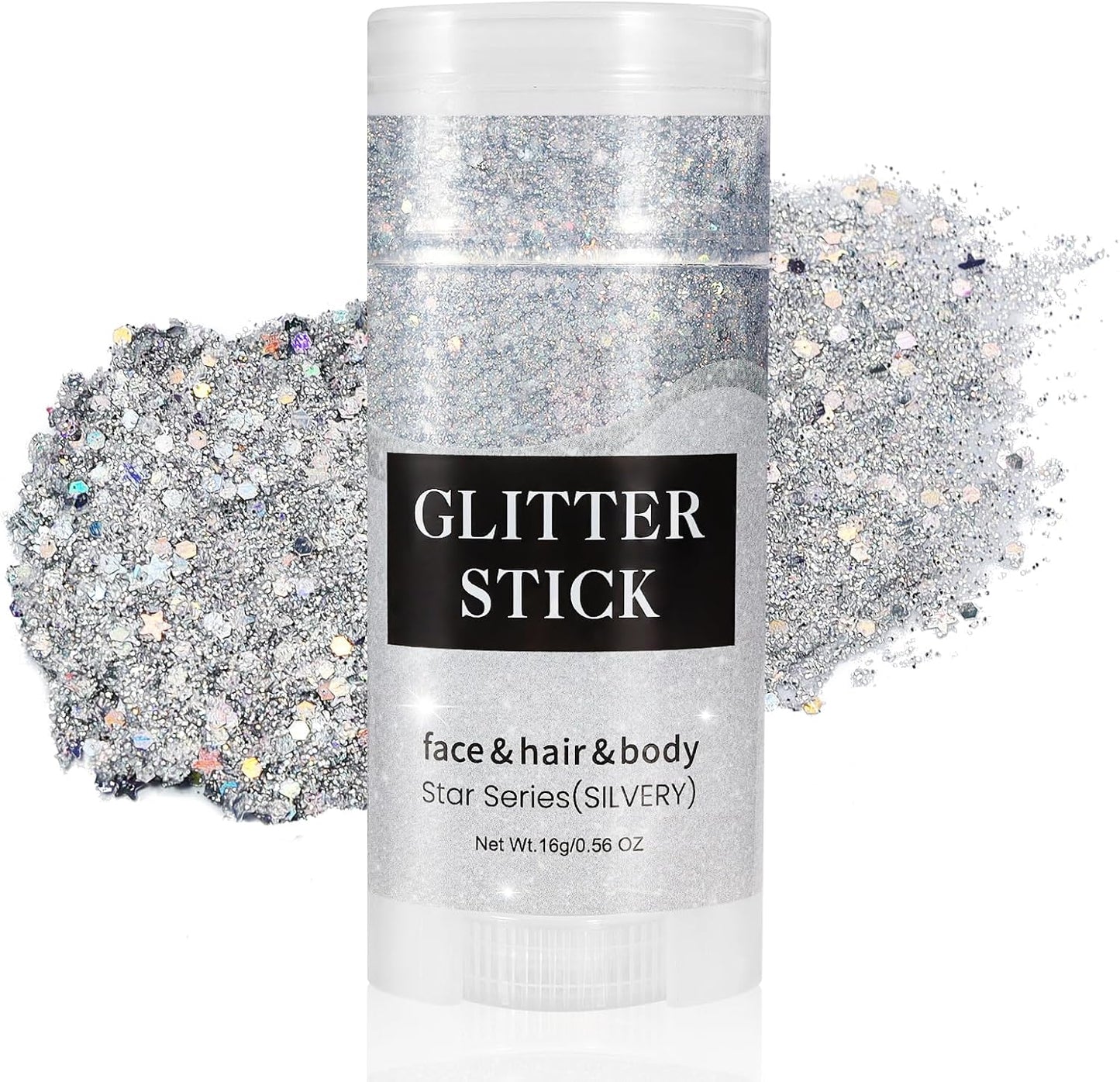 Mysense Silver Body Glitter Stick,Face Hair Glitter Gel for Kids Women,Festival Rave Pride Accessories,Holographic Mermaid Sequin Sparkling Chunky Glitter Makeup,0.56oz