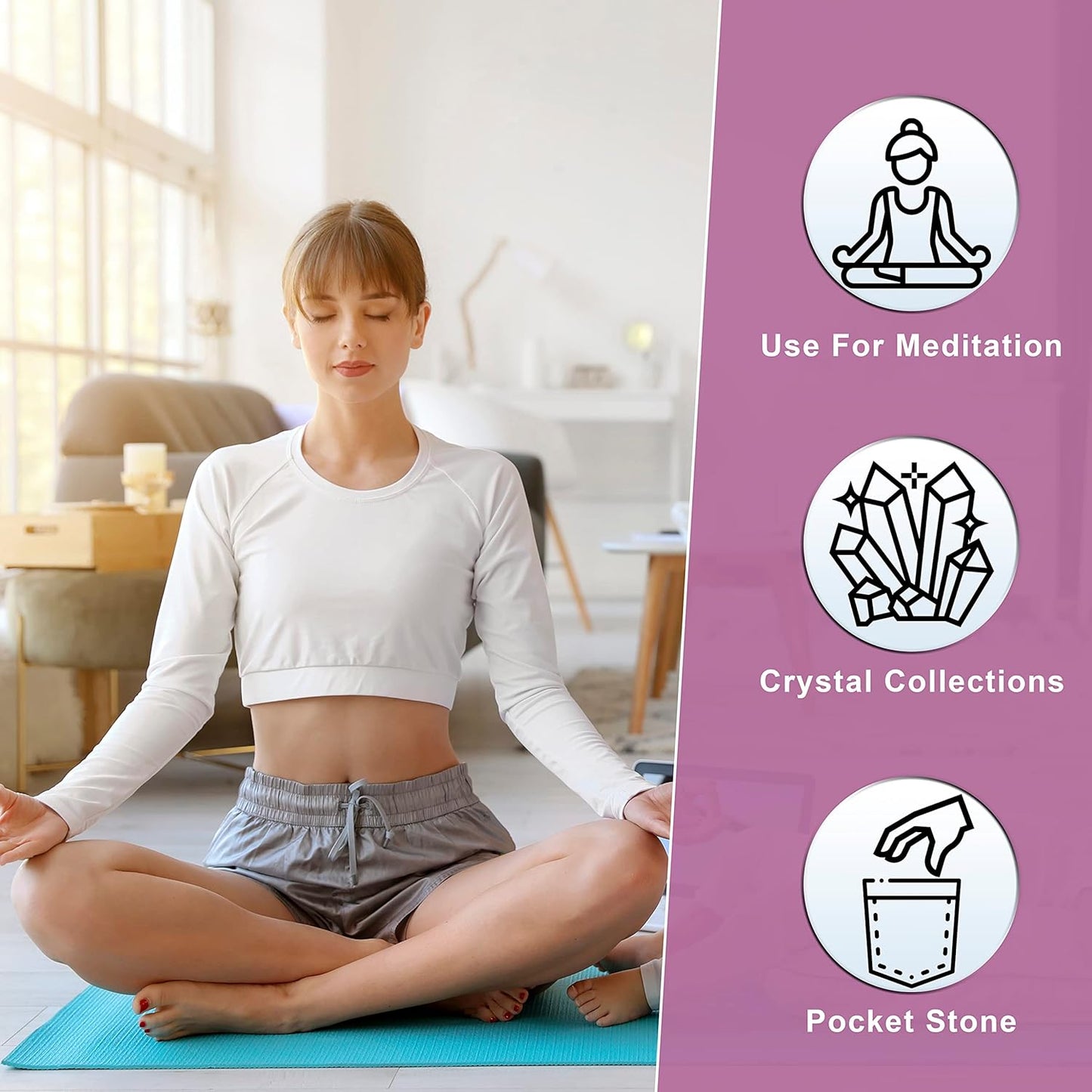 Crocon 50mm Rose Quartz Large Oval Palm Stone 900+ Carats Pocket Massage Worry Stones for Natural Body Chakra Balancing Reiki Healing Stones Massage Spa Energy Crystals