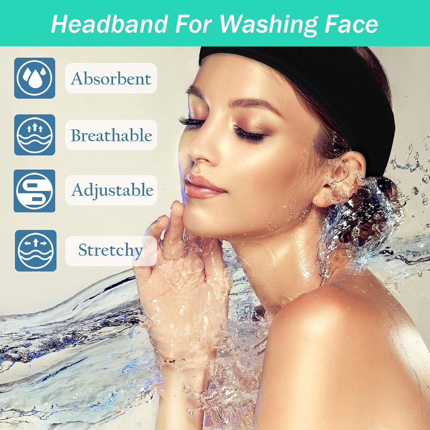 3 Pack Facial Spa Headband for Women - Adjustable, Non-Slip Terry Cloth Headband for Washing Face, Makeup, and Shower - Soft and Stretchable Hair Wrap