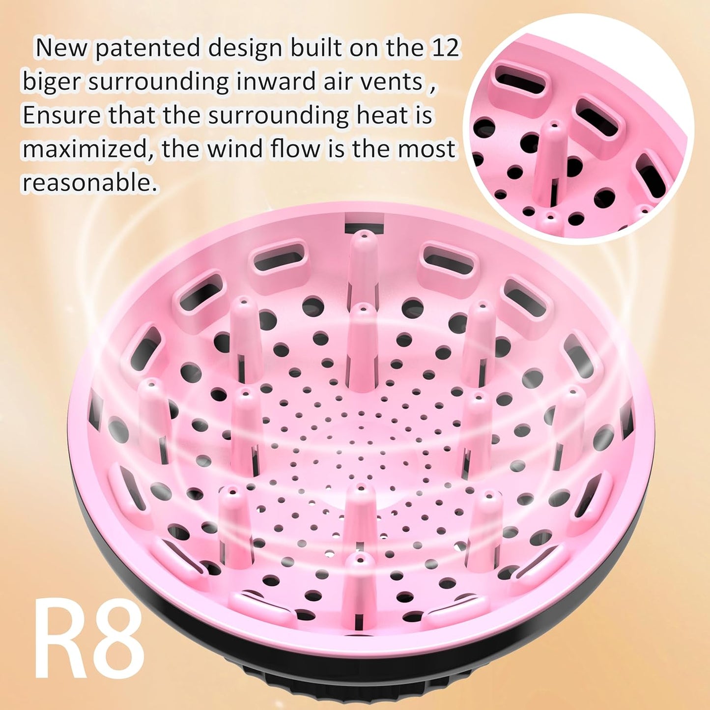 Universal Portable Blow Dryer Diffuser for Curly and Natural Wavy Hair, Hair Dryer Diffuser for Curly and Natural Wavy Hair (Black&Pink)