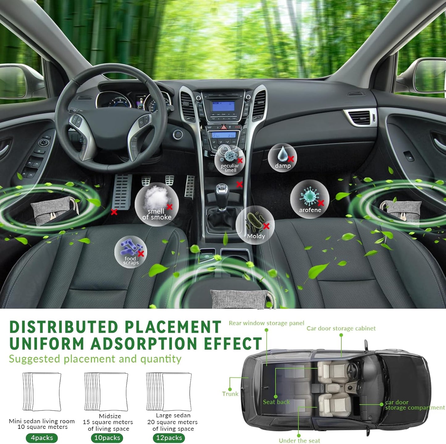 4 Pack charcoal odor absorber,Bamboo Charcoals Air Purifying Bag Charcoals Deodorizer Eliminator for Strong Odors in Car, Closet, Shoe, Basement (250G*4 Pack Gray-2, Unscented)