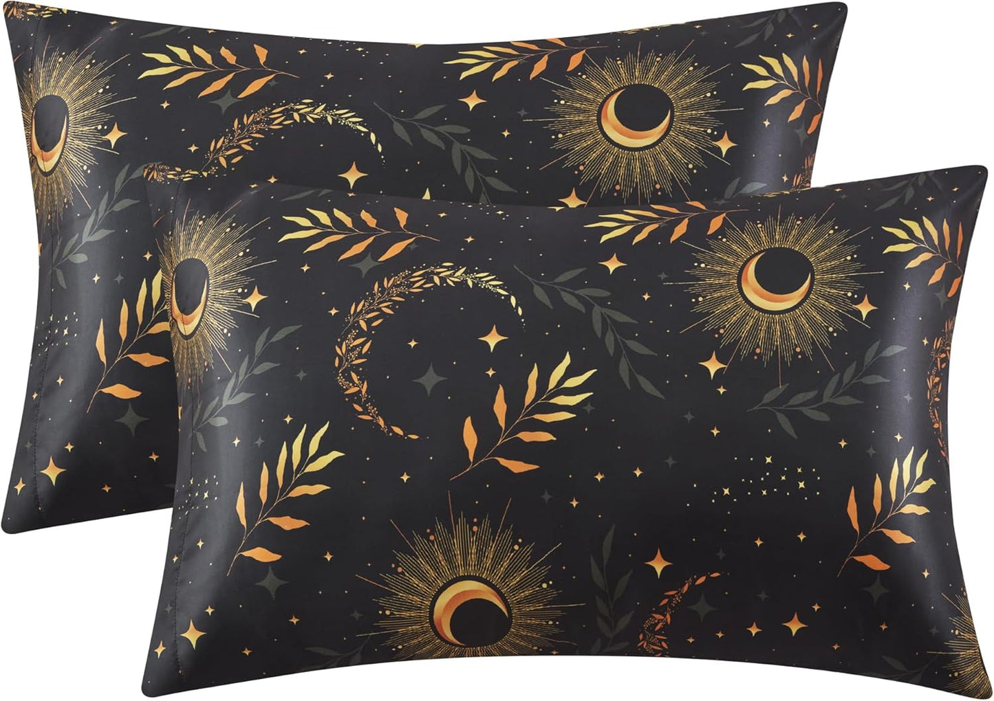 EXQ Home Satin Pillowcase for Hair and Skin - Multicolor Printed Black Moon Silk Pillowcase 2 Pack 20x26 inches - Standard Size Satin Pillow Cases Set of 2 with Envelope Closure