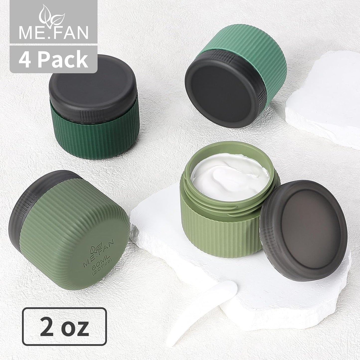 ME.FAN Travel Containers for Toiletries, TSA Approved 2 oz Silicone Cream Jars, Leak-proof Journey Containers, Trip Accessories with Lid for Cosmetic Face Hand Body Cream 4 Pack Black Lid Blue Green