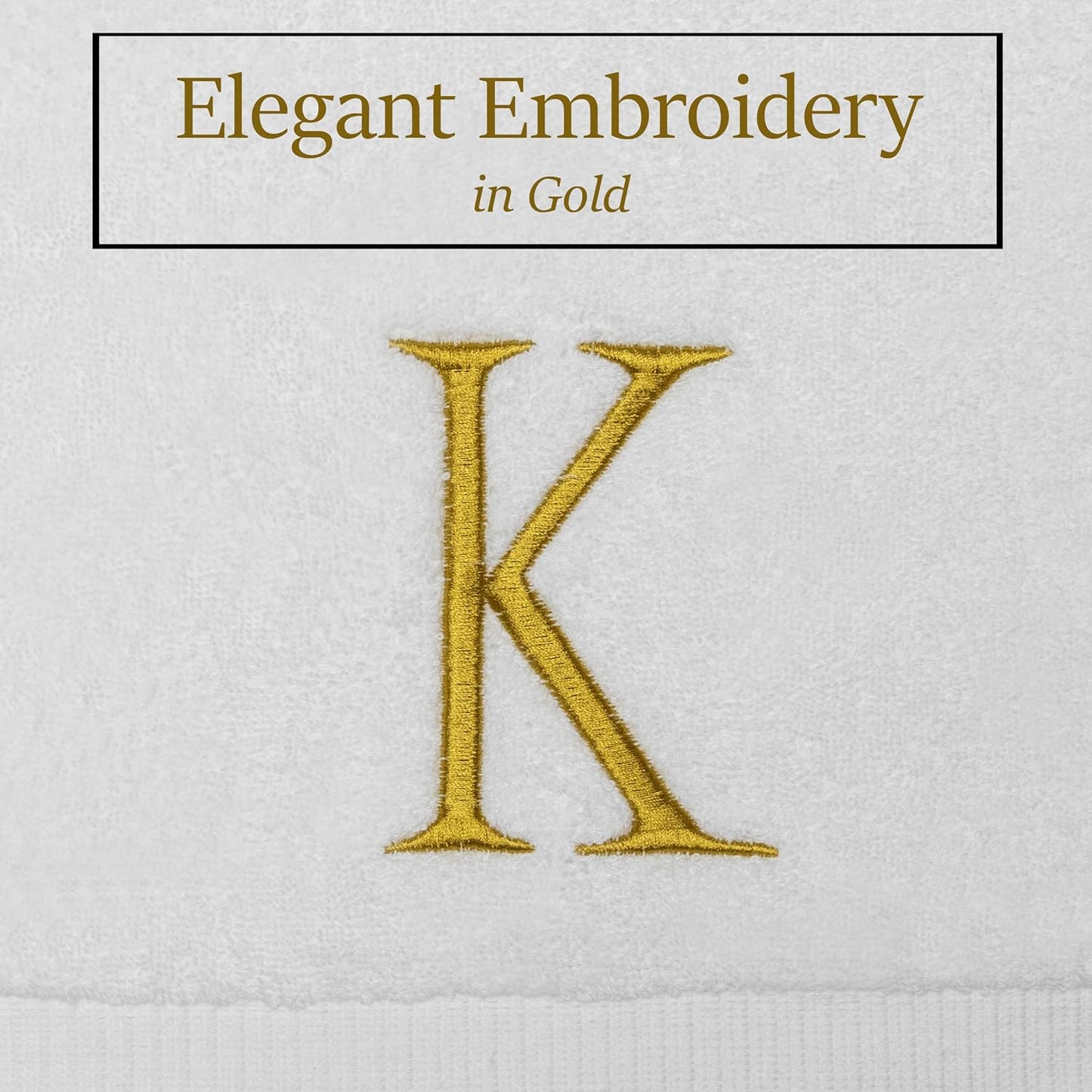 Monogrammed Hand Towels for Bathroom - Luxury Hotel Quality Personalized Initial Decorative Embroidered Bath Towel for Powder Room, Spa - GOTS Organic Certified - Set of 2 Gold Letter K
