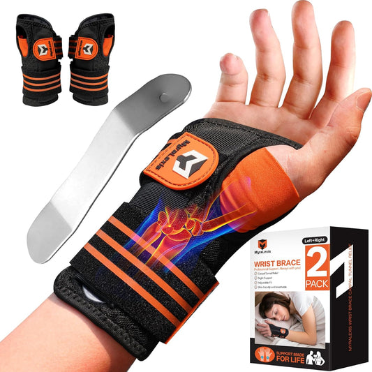 2 Pack Carpal Tunnel Wrist Brace [2025 Upgraded Adjustable Straps & Elastic Thumb Hole] Soft Breathable Night Support Wrist Brace for Pain Relief Tendonitis, Sprain, Arthritis - Left & Right (Size: M)