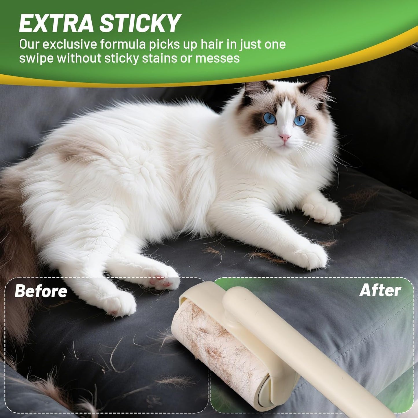 Lint Roller 2-in-1 Rotatable Handle Pet Hair Remover for Laundry Dog Hair, Cat Hair, Animal Fur, Fuzz Extra Sticky Roller for Couch, Clothes, Furniture and Carpet(2 Pack)
