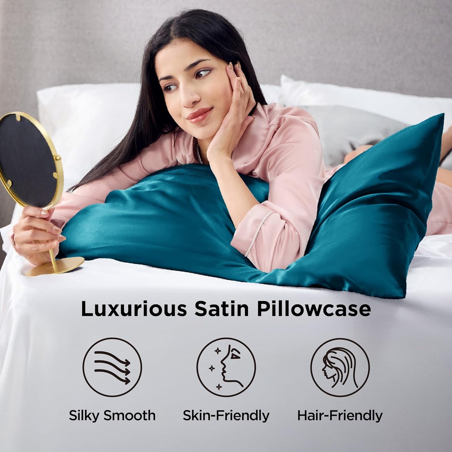 Bedsure Satin Pillowcase 2 Pack Similar to Silk Pillow Cases Standard Size, Pillow Case for Sleeping Women with Envelope Closure, Gifts for Women Men, Teal, 20x26 Inches, 2pcs