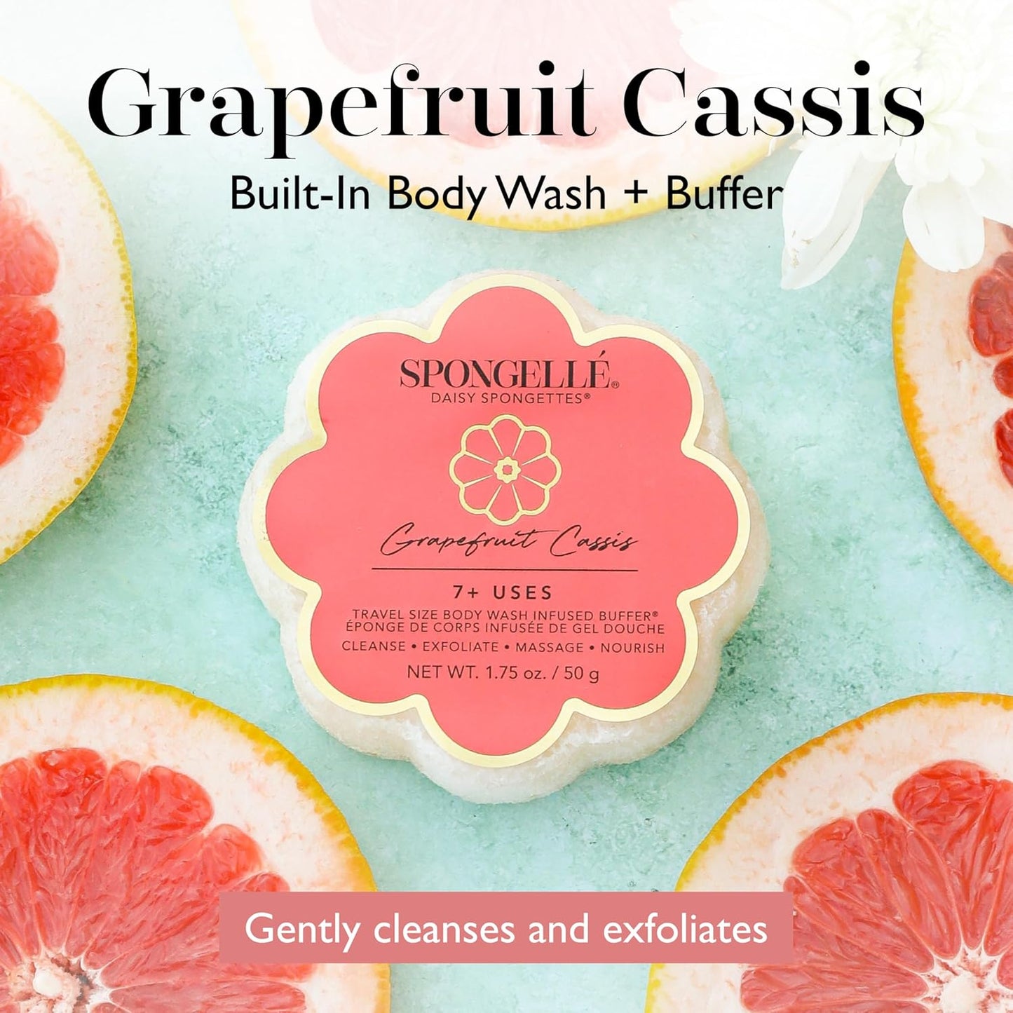 Spongelle Grapefruit Cassis Spongette Loofah Body Scrubber | Bath & Shower Loofah for Women | Body Scrubber Exfoliator with Body Wash Infused Sponge | 5+ uses | Zesty Grapefruit, Cassis & Vanilla