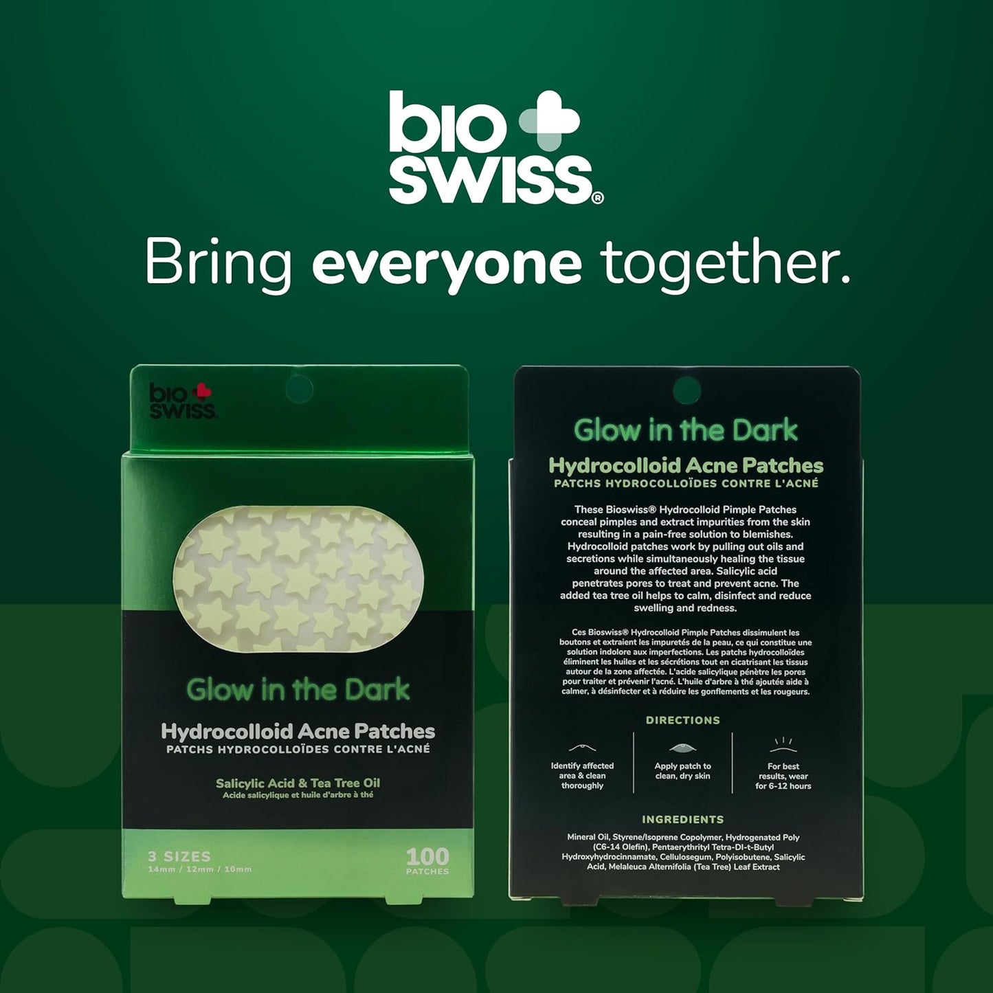 BioSwiss Pimple Patches, Glow in the Dark Patch for Zits and Blemishes, Hydrocolloid Spot Stickers for Face and Skin, 100 Count