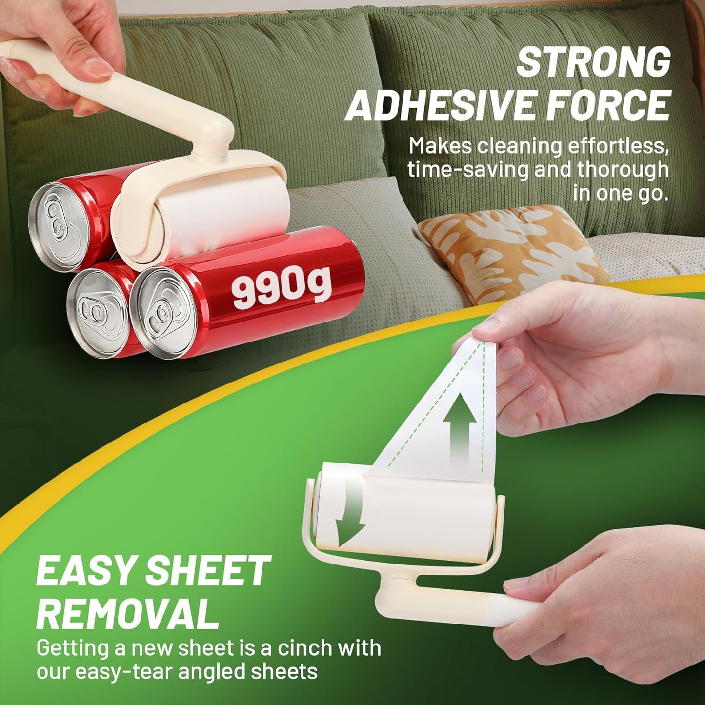 Lint Roller 2-in-1 Rotatable Handle Pet Hair Remover for Laundry Dog Hair, Cat Hair, Animal Fur, Fuzz Extra Sticky Roller for Couch, Clothes, Furniture and Carpet (5 Pack)