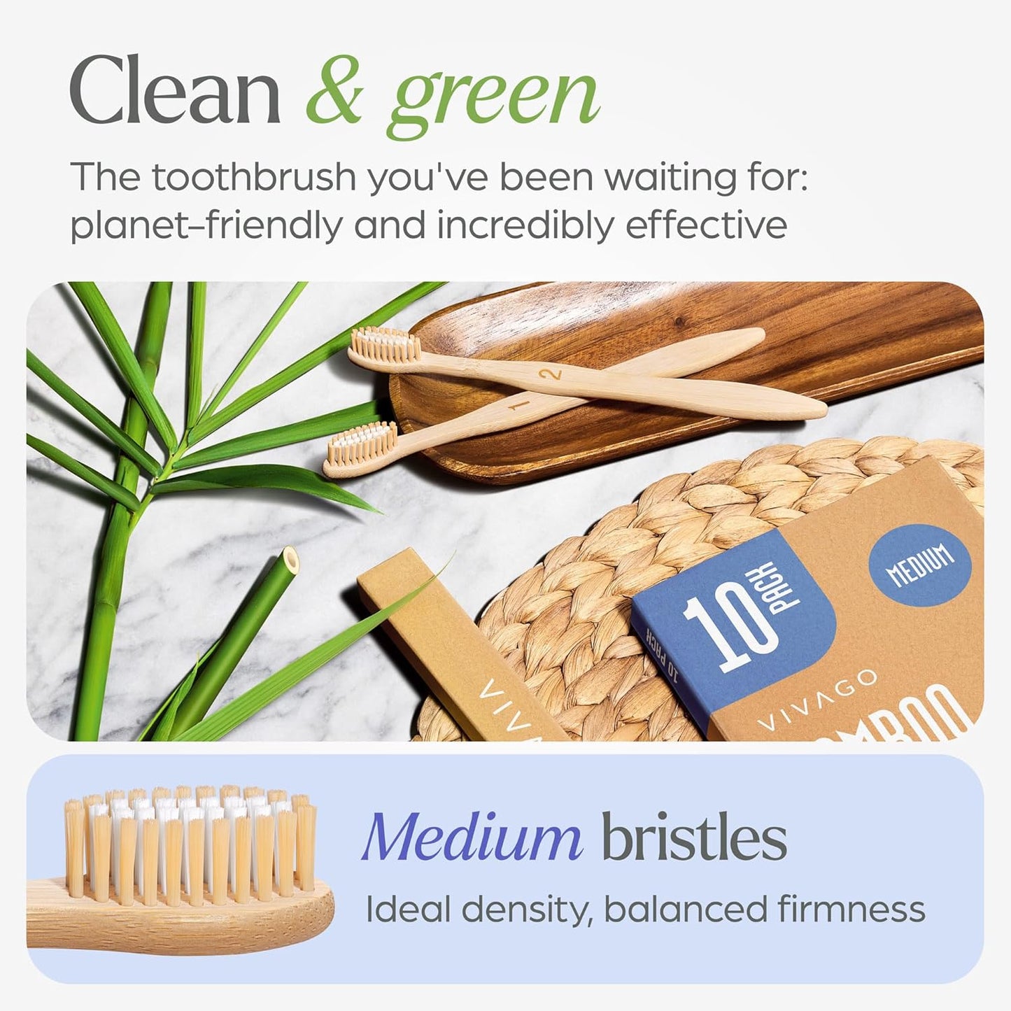 Bamboo Toothbrushes Medium Bristles 30 Pack - BPA Free Medium Bristles Toothbrushes for Adults - Eco-Friendly, Natural Wooden Toothbrush