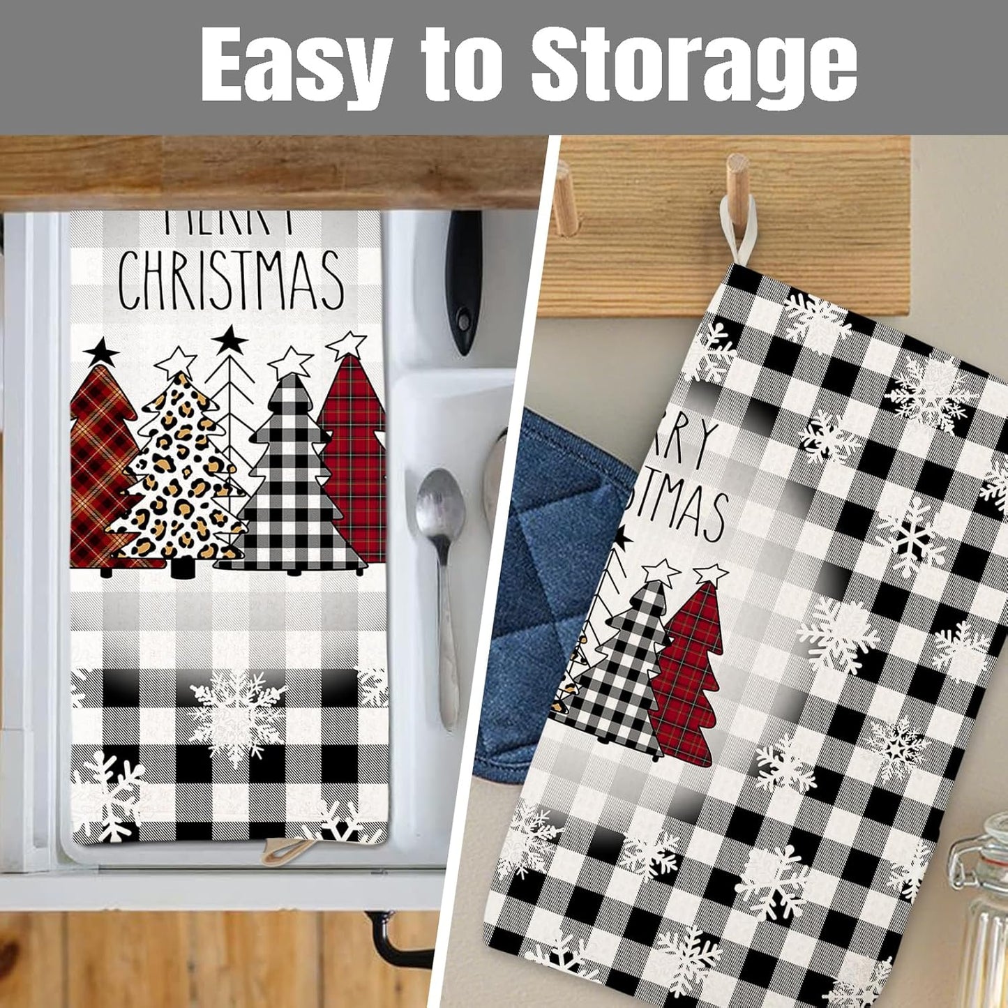 Dish Drying Mat for Kitchen Counter Large 18" x 24" Buffalo Plaid Christmas Tree Absorbent Microfiber Dishes Drainer Rack Mats Pad Reusable Washable