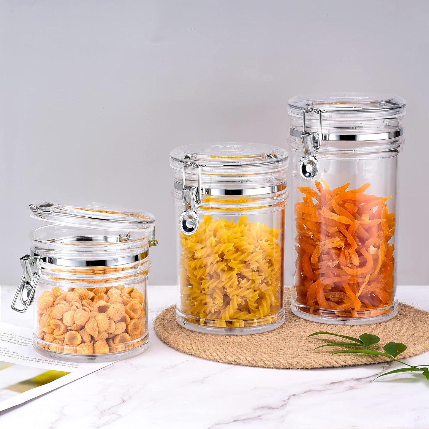 64 oz Reinforced Large Acrylic Canister with Locking Clamp, Airtight Flip Jar | Food Storage Container for Flour, Sugar, Coffee, Candy, Cookie etc