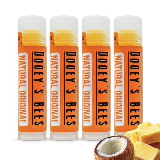 Dooey's Bees All Natural Handmade Beeswax Based 3 Ingredient Lip Balm, 4 Count (4 - Pack, Natural Original)