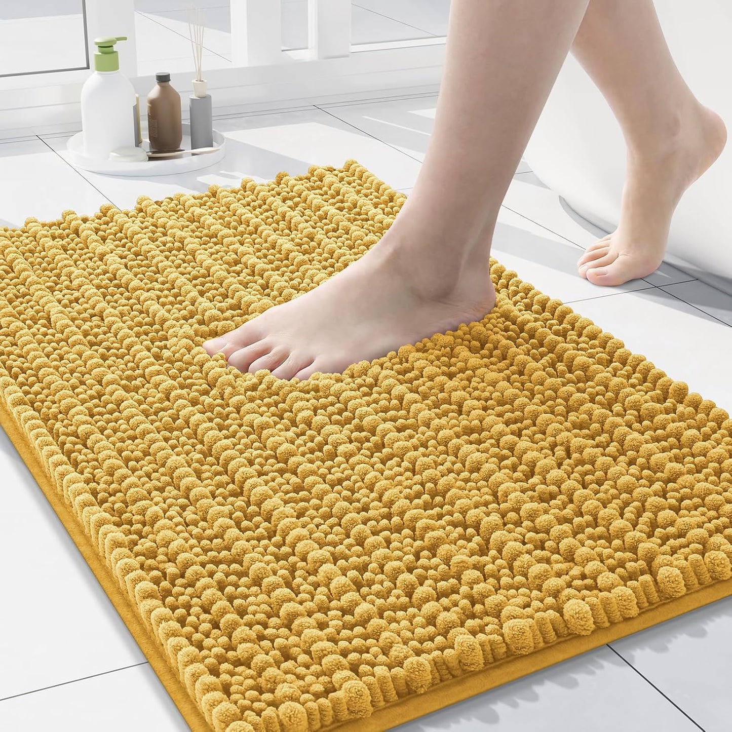 Arotive Luxury Chenille Bathroom Rug Mat, Extra Soft Thick Absorbent Shaggy Bath Rugs, Non-Slip Machine Wash Dry, Plush Bath Mats for Bathroom, Shower and Tub, 24x16, Golden Yellow