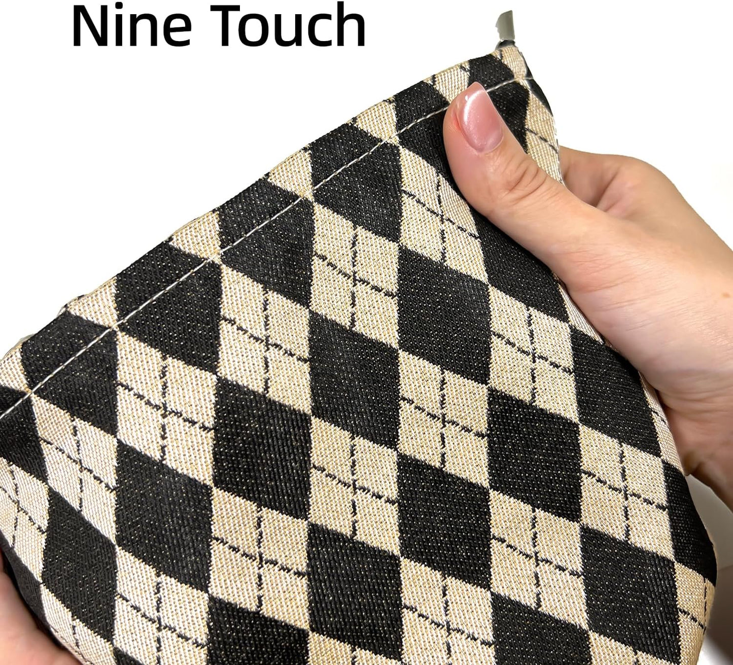 Rhombic Makeup Bag,Travel Makeup Bags for Purse, Small Makeup Pouch, Canvas Make Up Bag, Light Lining Zipper Close Comfortable Lightweight Makeup Bag, Small Cosmetic Bag, Toiletry Pouch