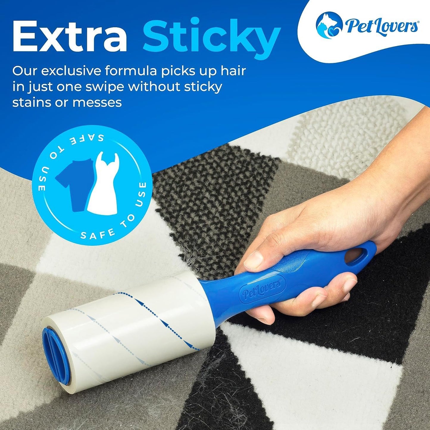 PetLovers Extra Sticky Lint Roller Value Set 270 Sheets for Pet Hair Removal and Clothes, Dog and Cat Lint Remover, 3 Pack