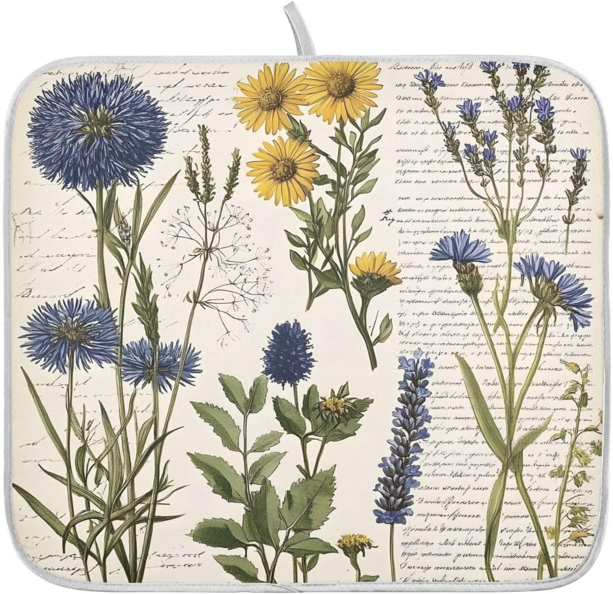 Page Wildflower Vintage Dish Drying Mats for Kitchen Counter Absorbent Microfiber Dish Drying Matt 16 x 18 Inch Draining Reusable Rack Pad