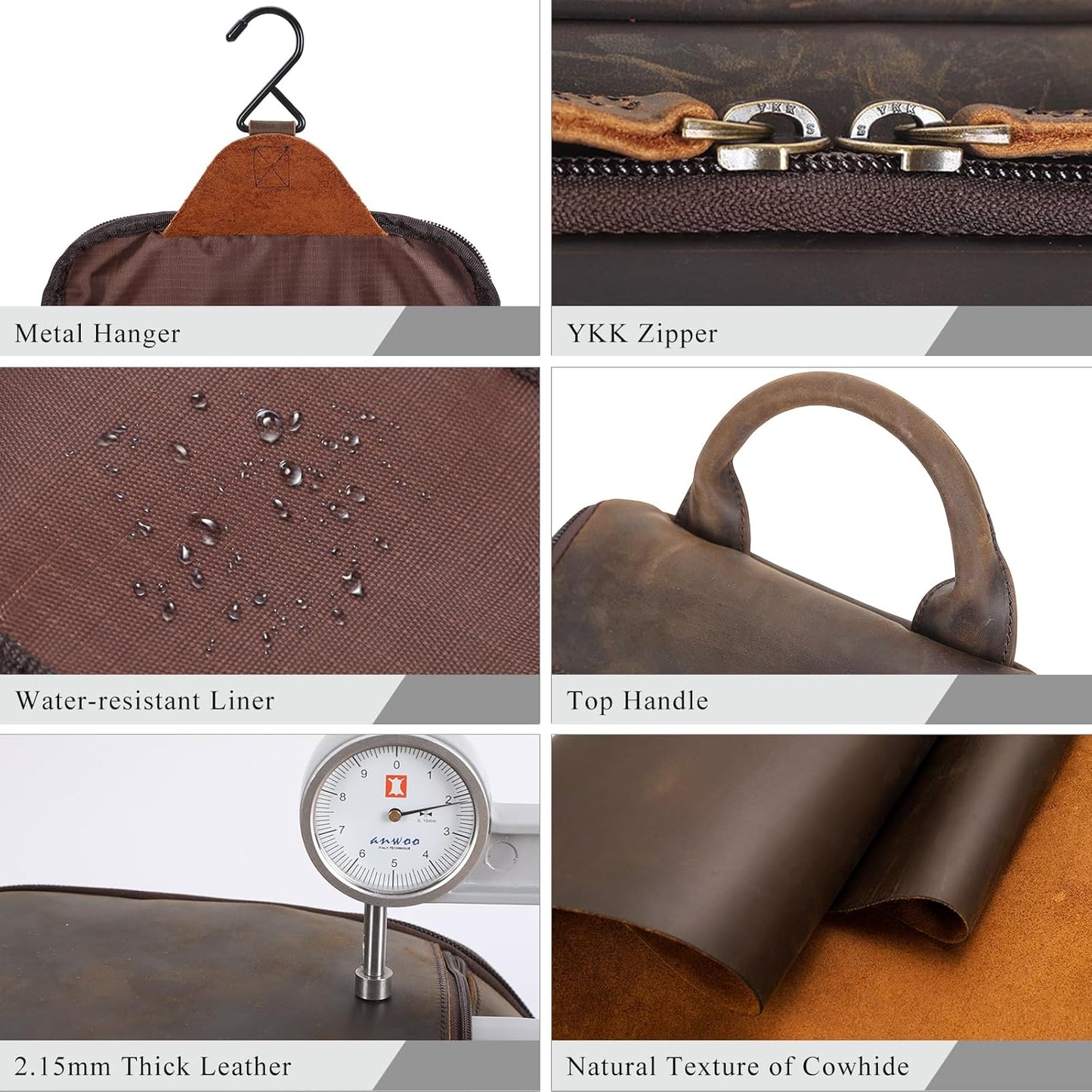 Masa Kawa Leather Hanging Travel Toiletry Bag for Men Portable Expandable Camping Cosmetics Makeup Toiletries Organizer Vintage Bathroom Shaving Kit Brown Wash Bags