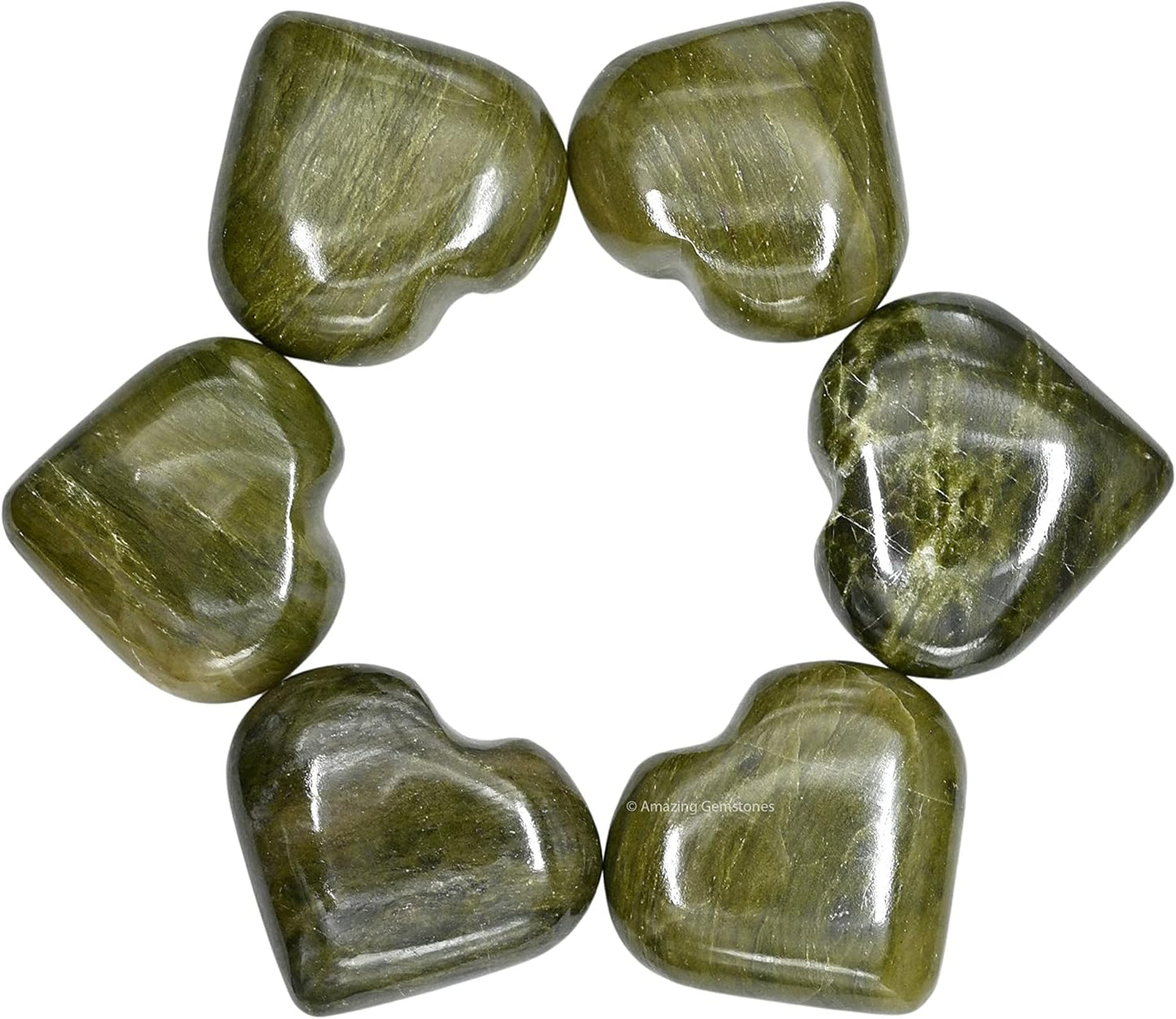 Vesuvianite Crystal Heart Palm Stone - Pocket Massage Worry Stone for Natural Body Chakra Balancing, Reiki Healing and Crystal Grid