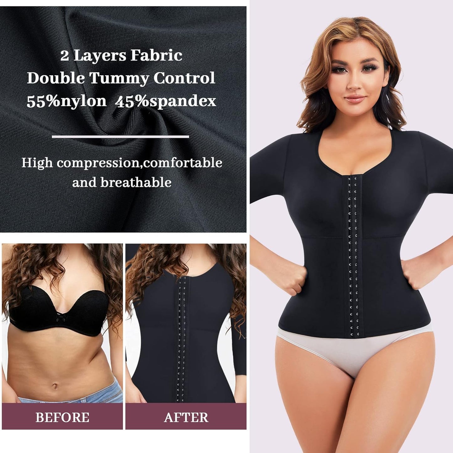 RDSIANE Waist Slimming Girdles Tummy Control Body Shaper Waist Trainer Bodysuit With Arms Compression For Post Surgery