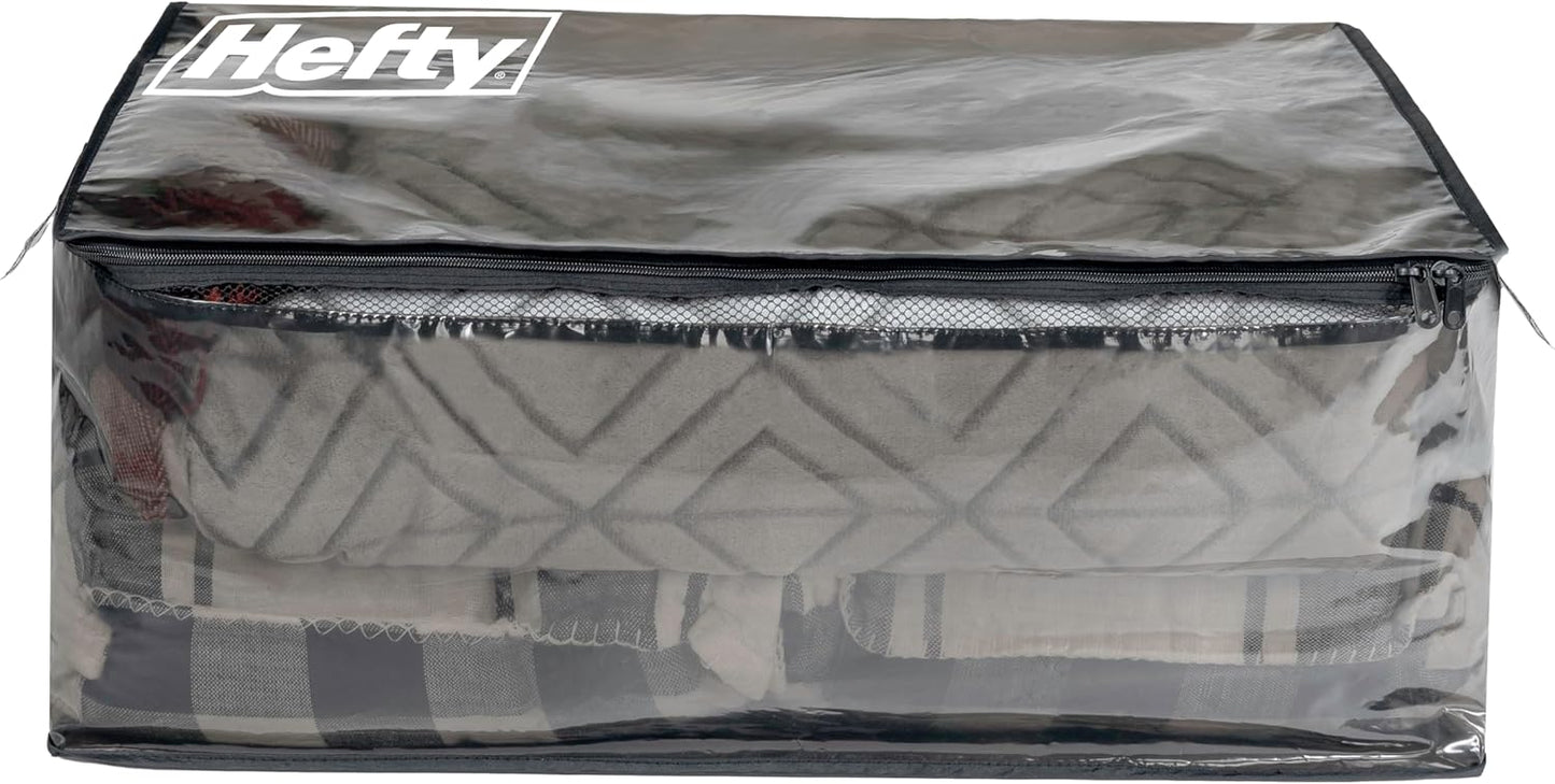 Hefty Storage Bags Extra Large Double Zipper Backpack, Heavy Duty Water Resistant Moving Totes with Shoulder Straps, Foldable Reusable Packing Organizers, 2 Pack (X-Large Black)