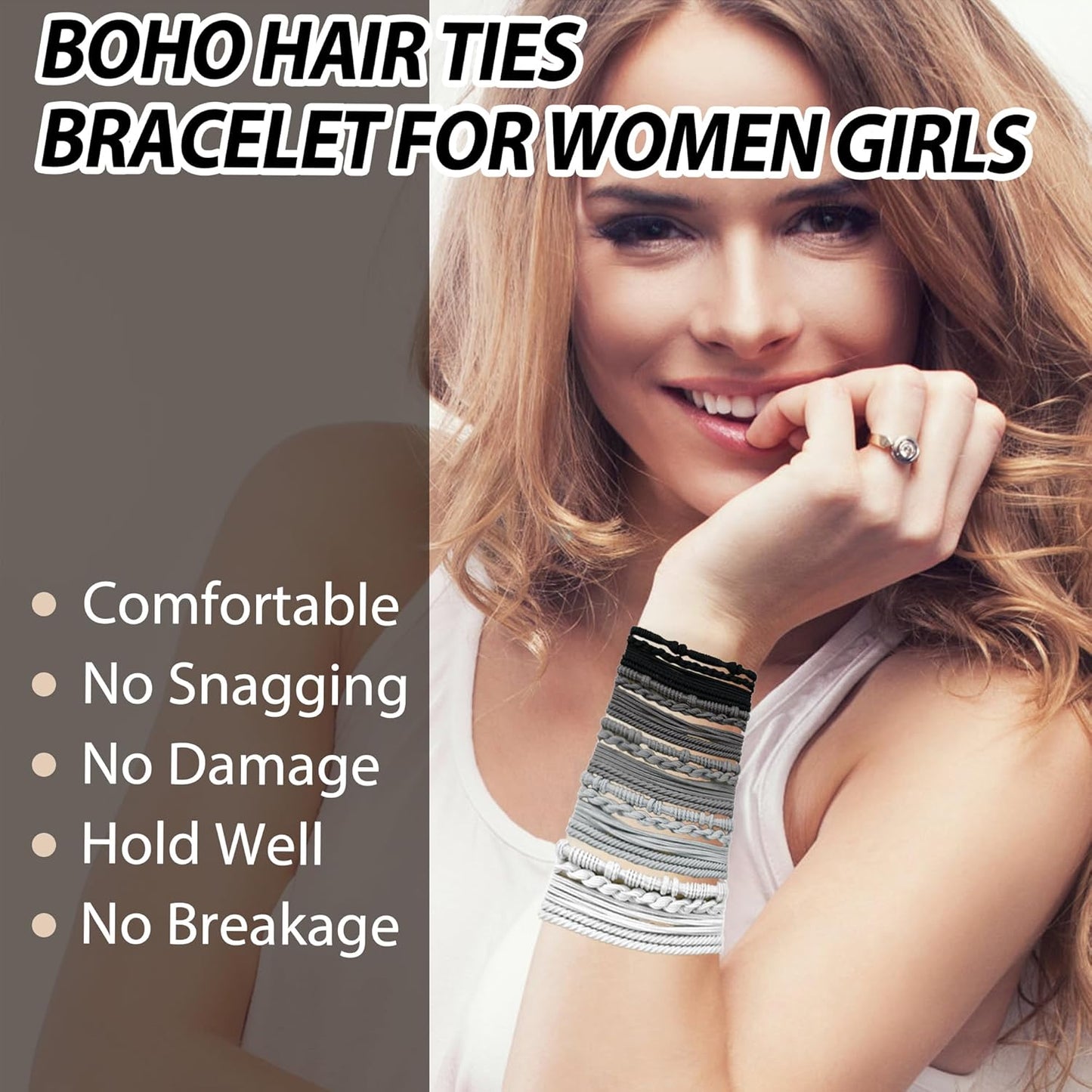 20PCS Boho Hair Accessories, Elastic No-Damage Hair Ties, Cute Bracelets for Women and Girls - All Day Hold for Thick, Thin Hair, and Ponytails